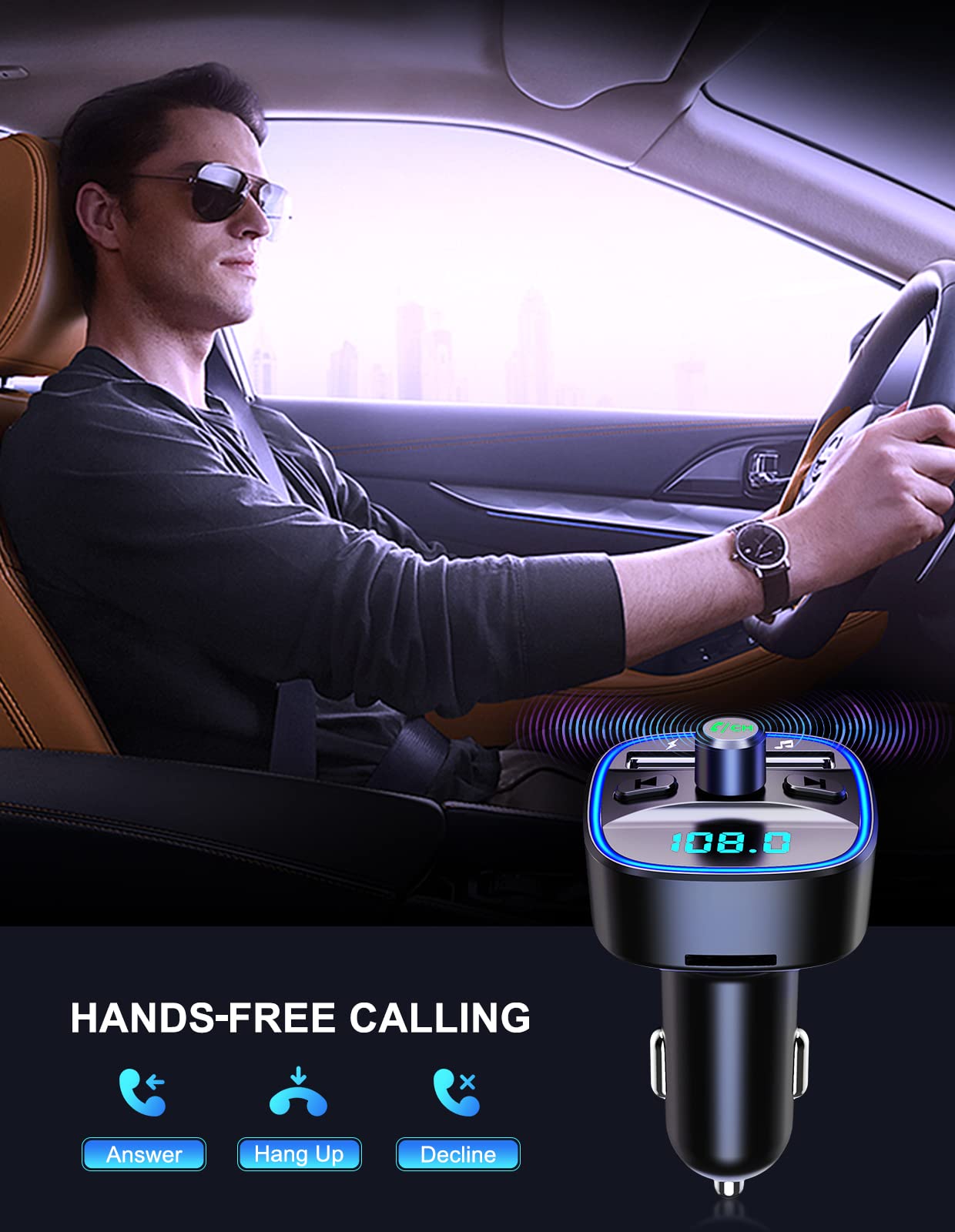 [Upgraded] Comsoon Bluetooth Fm Transmitter For Car, Bluetooth Car Adapter Mp3 Player Fm Transmitter, Hands Free Calling, Dual U