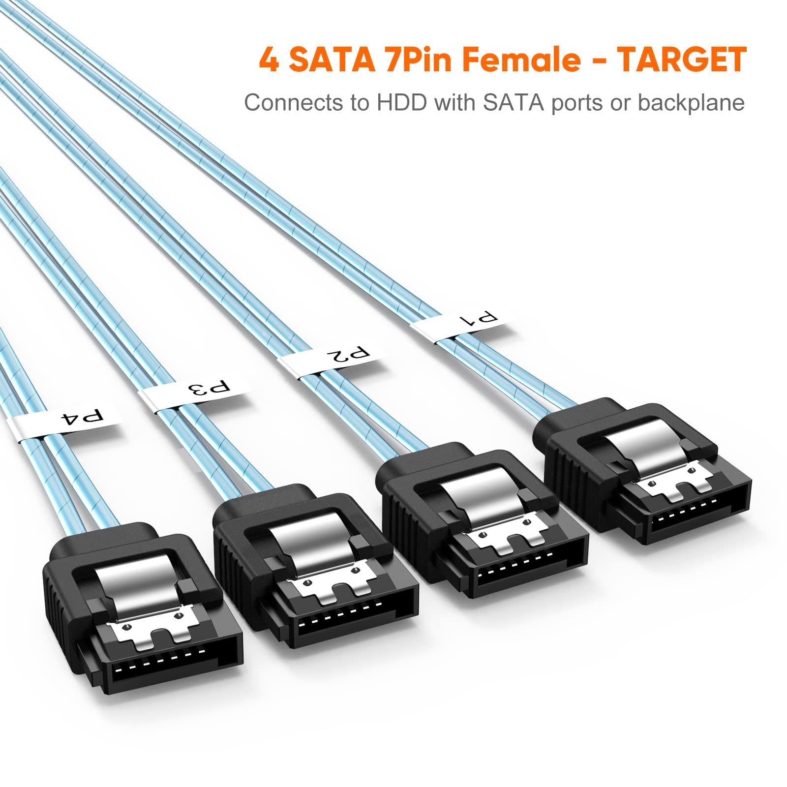 Cablecreation Mini Sas To 4 Sata Cable(5Pack), 36 Pin Sff 8087 Host/Controller To 7 Pin Sata Target/Backplane, Compatible With P