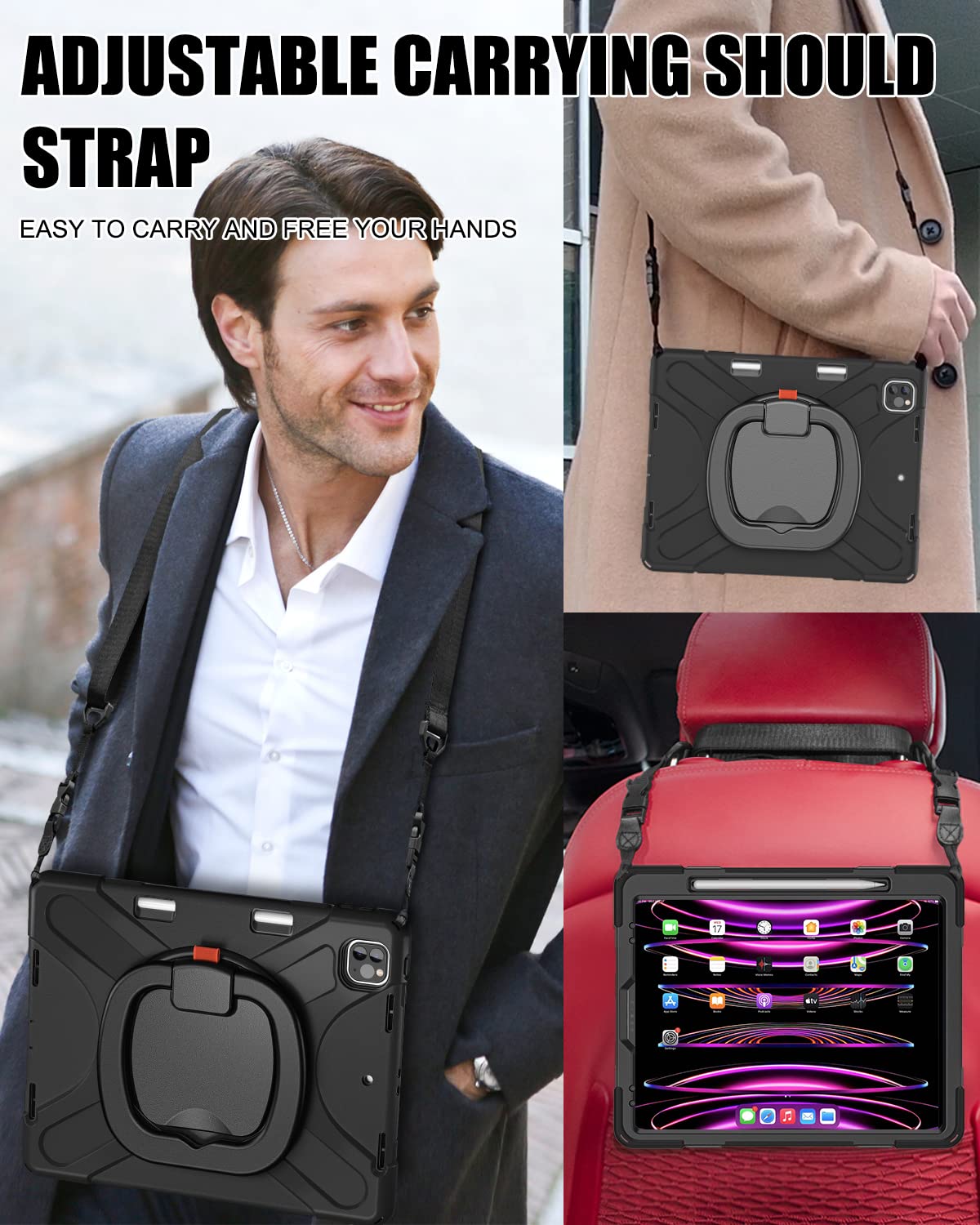 Braecn For Ipad Air 13 Inch Case M2 (2024), Rugged Ipad Pro 12.9 6Th/5Th/4Th/3Rd Generation Case With Kickstand/Swivel Handle Gr