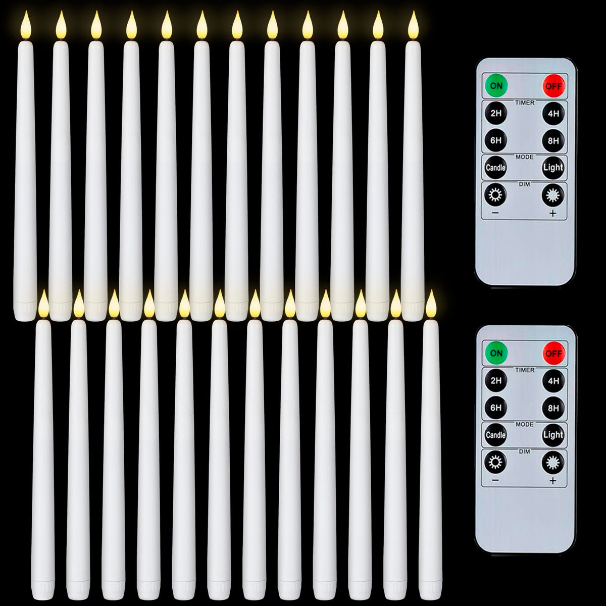 Homemory 11 Inches White Led Taper Candles, 24 Pcs Flameless Taper Candles With Remote Timer Dimmer, Plastic Battery Operated Ca