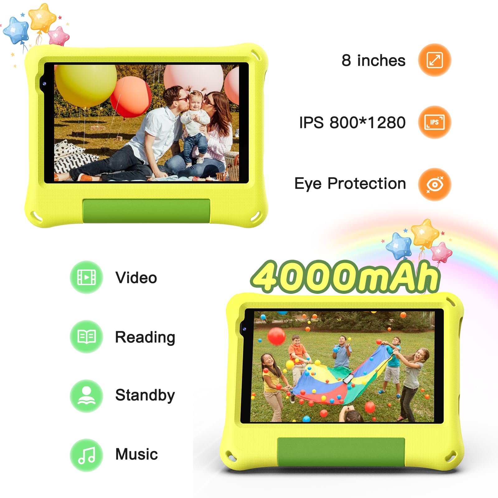 Callsky Note Android 14 Kids Tablet 8 Inch Tablet For Kids Octa Core 8Gb+64Gb Toddler Tablet With Eva Case Child Learning Tablet