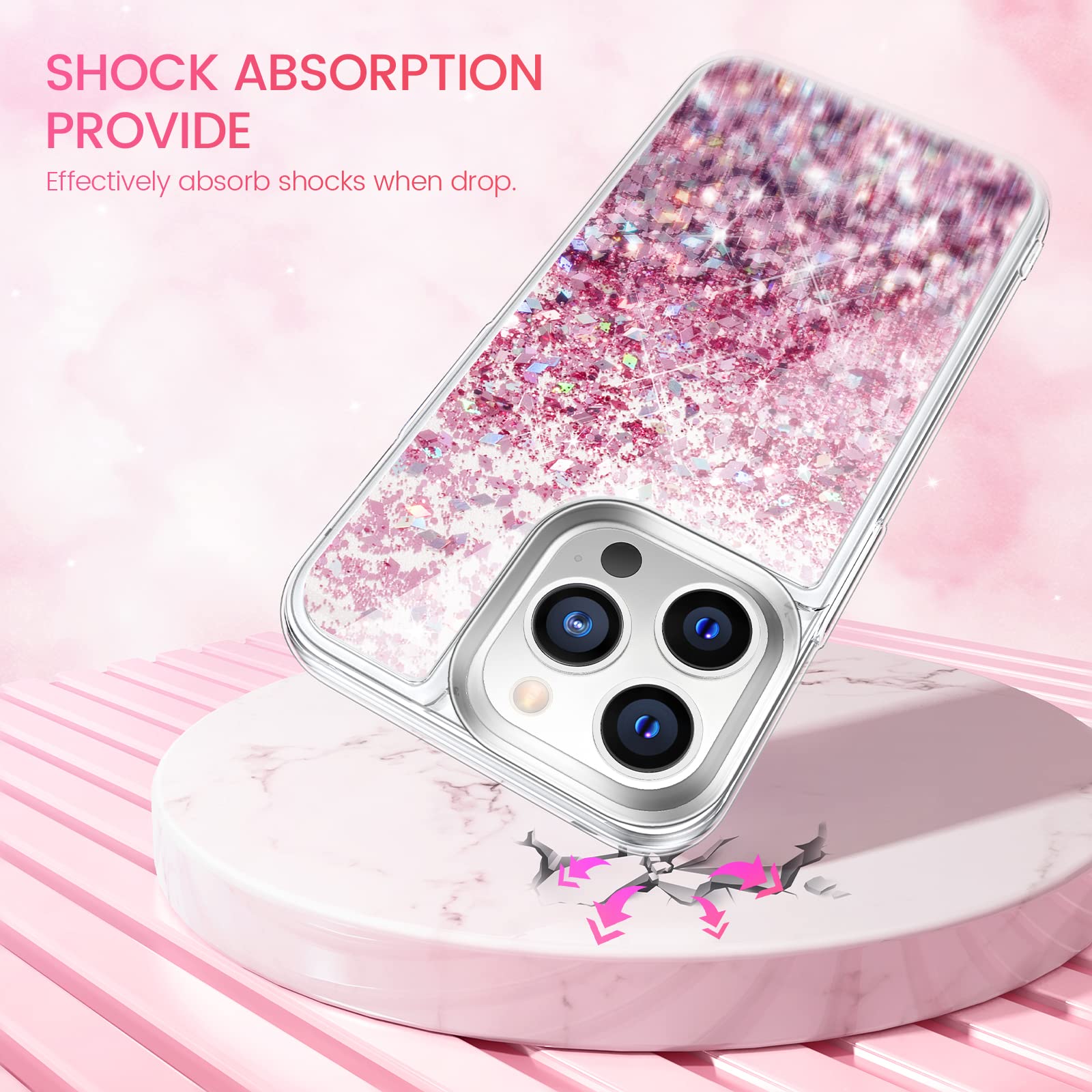 Caka For Iphone 14 Pro Case Glitter For Women Girls Girly Bling Sparkle Luxury Flowing Floating Quicksand Clear Phone Case Cover