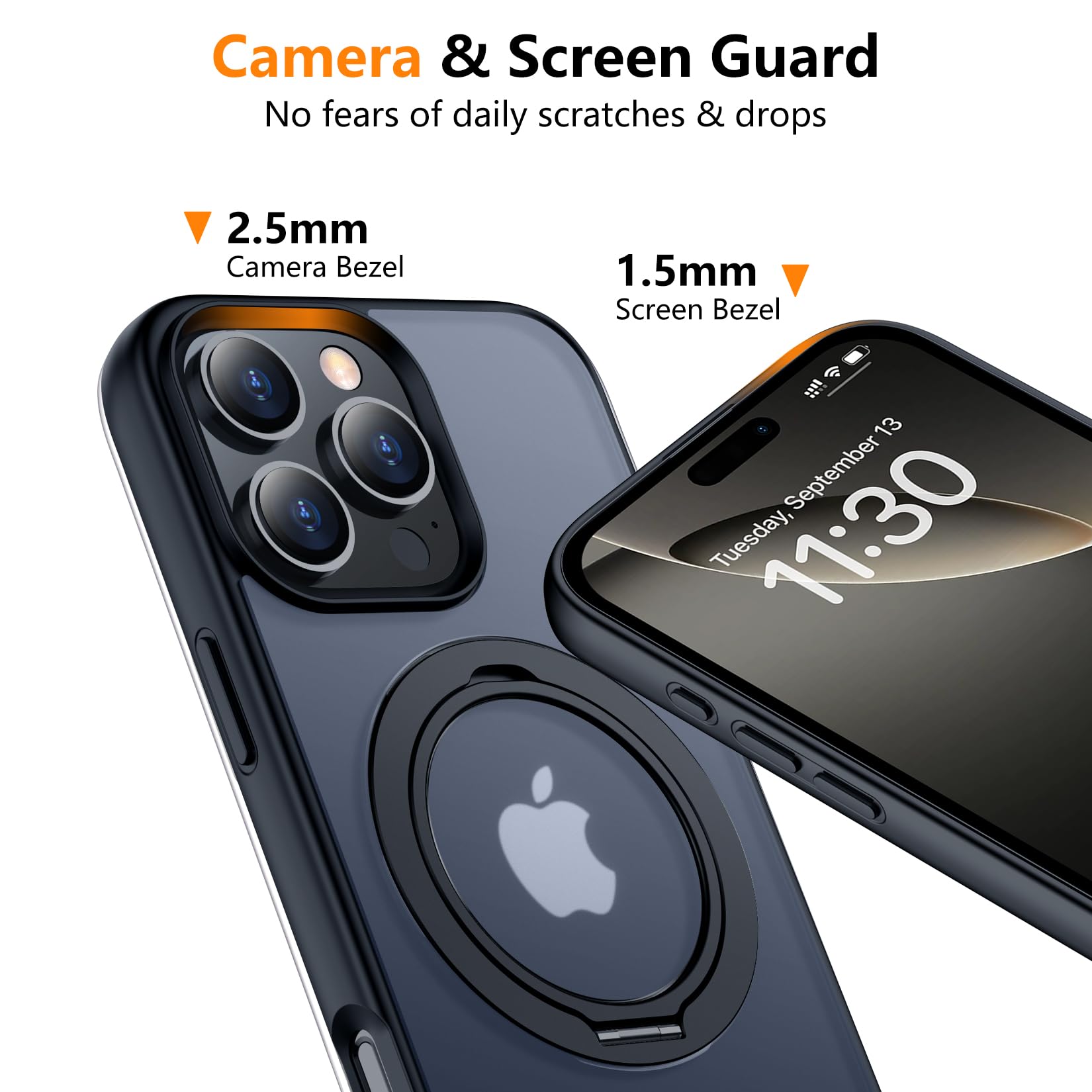 Temdan Designed For Iphone 16 Pro Case, 360Rotatable Ring Stand Case Matte Skin Feeling Compatible With Magsafe Military Grade P