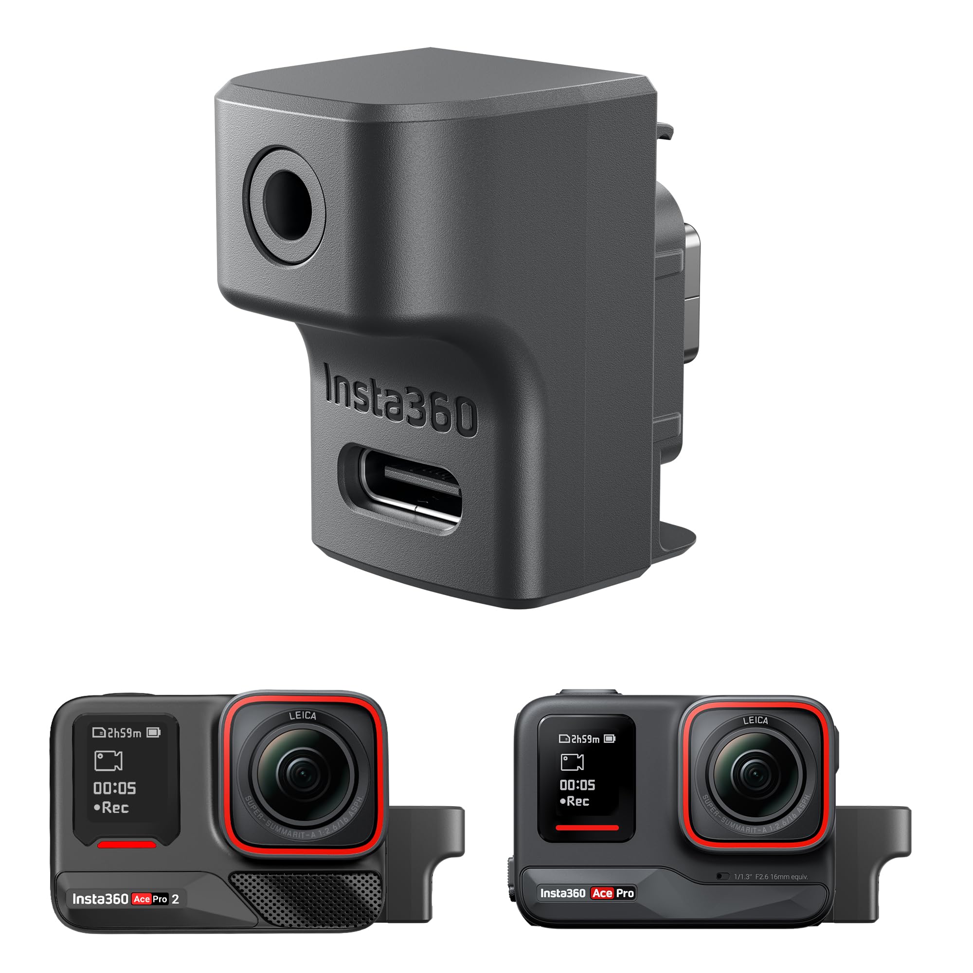 Cynova Insta 360 Ace Pro 2 Mic Adapter For Insta360 Ace Pro 2 Accessories, External Microphones Type C And 3.5Mm Audio Ports Compatible With Insta360 Pro 2 / Insta360 Ace Pro