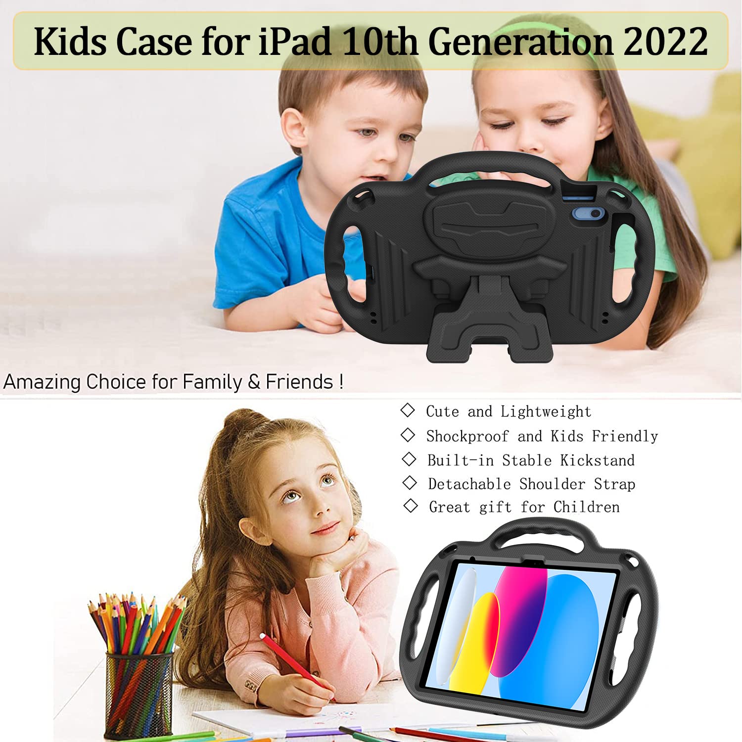 Ltrop Kids Case For New Ipad 10Th Generation 10.9 Inch 2022, With Shoulder Strap, Durable Handle Stand Child Proof Bumper Case,