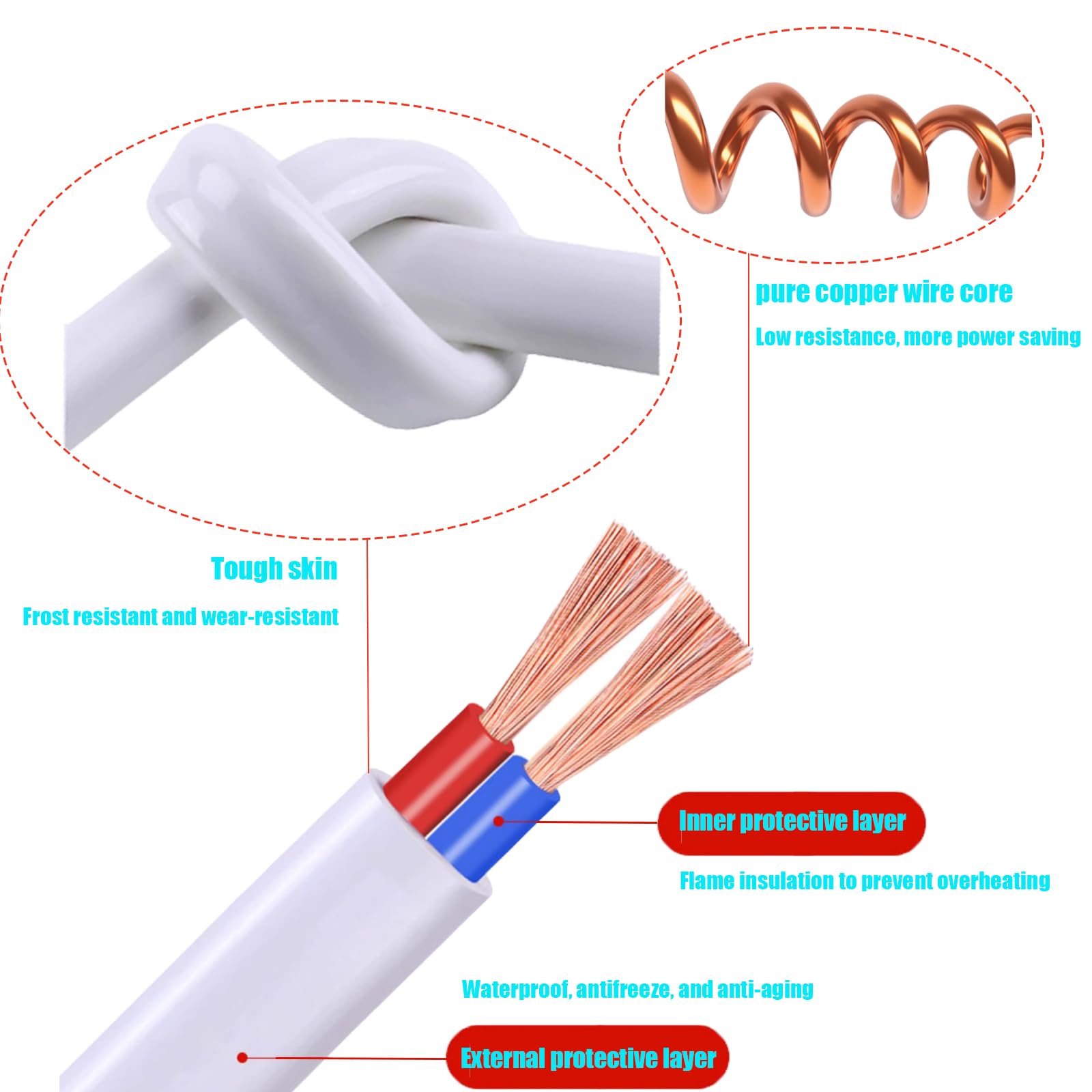 Jplenty Small Extension Cord 6Ft 2 Prong Thin Extension Cord With Single Plug Ideal For Christmas Lights,Halloween Decorations,