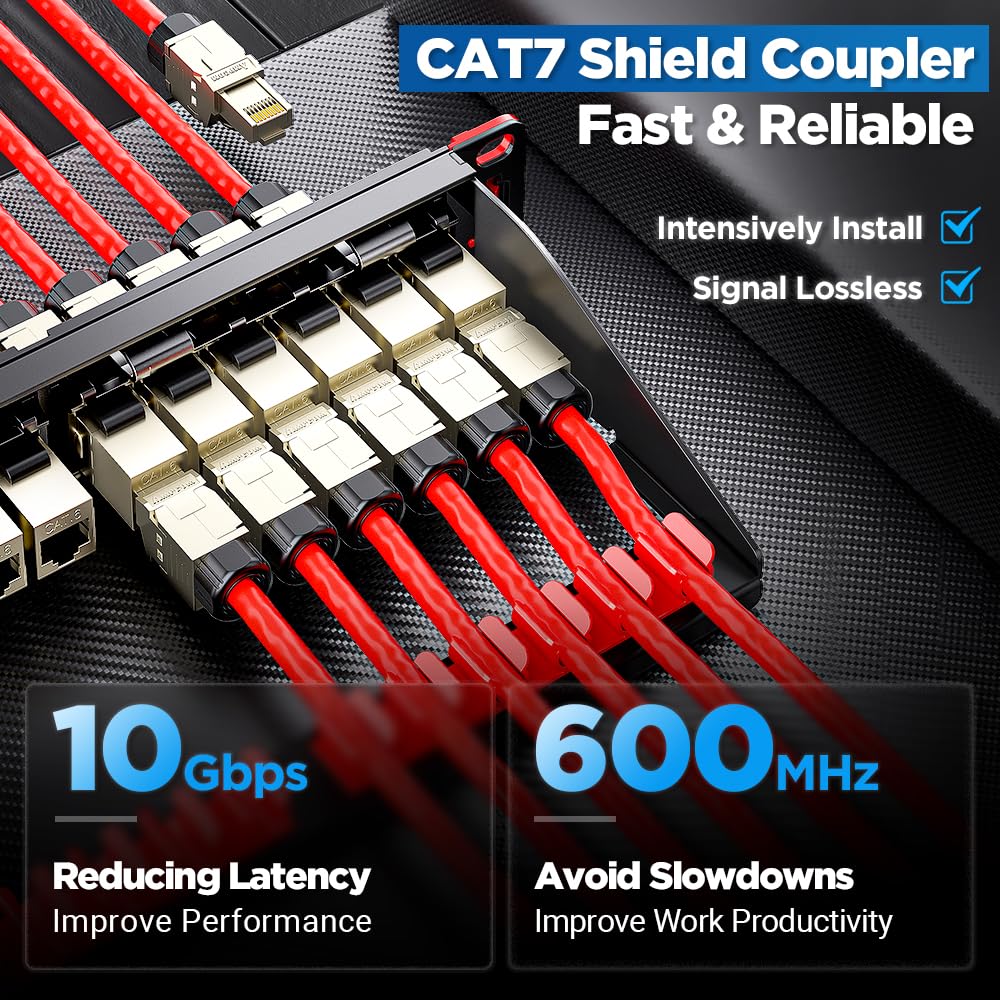 Ampcom Cat7 Inline Coupler Rj45 Stp Keystone Jack, Shielded Female To Female Feedthrough Ethernet Module  6 Pack