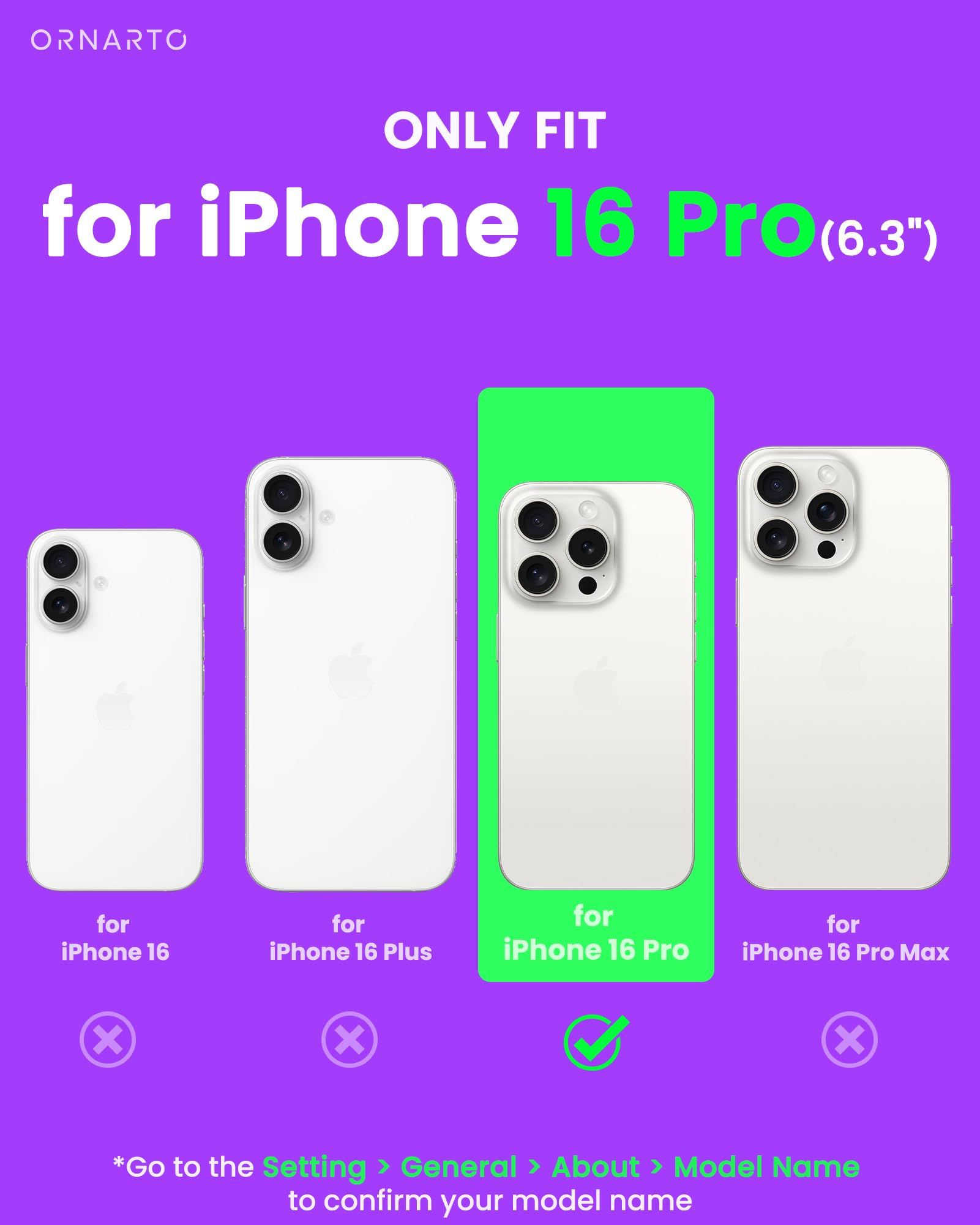 Ornarto Air Case For Iphone 16 Pro Clear, Compatible With Magsafe, Military Grade Drop Protection Cover With Built In Air, Purpl