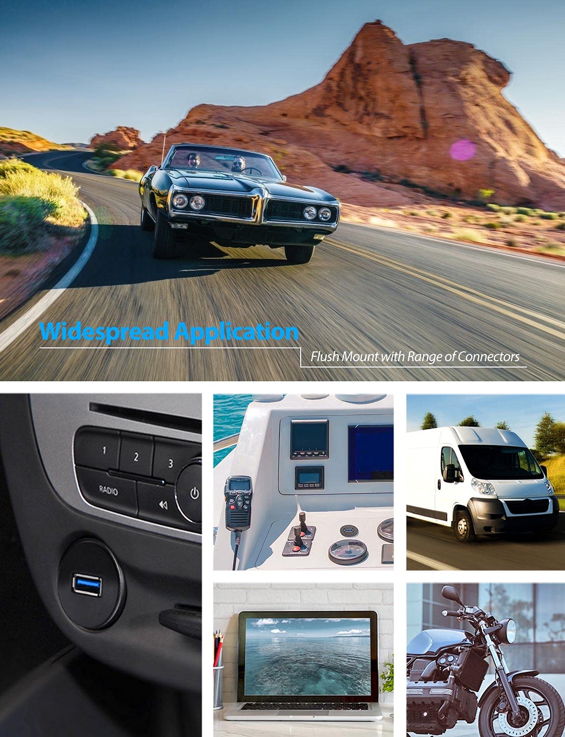 Urwoow Small Usb 3.0 Male To Female Aux Flush Panel Mount Extension Cable For Car Truck Boat Motorcycle Dashboard 6Ft