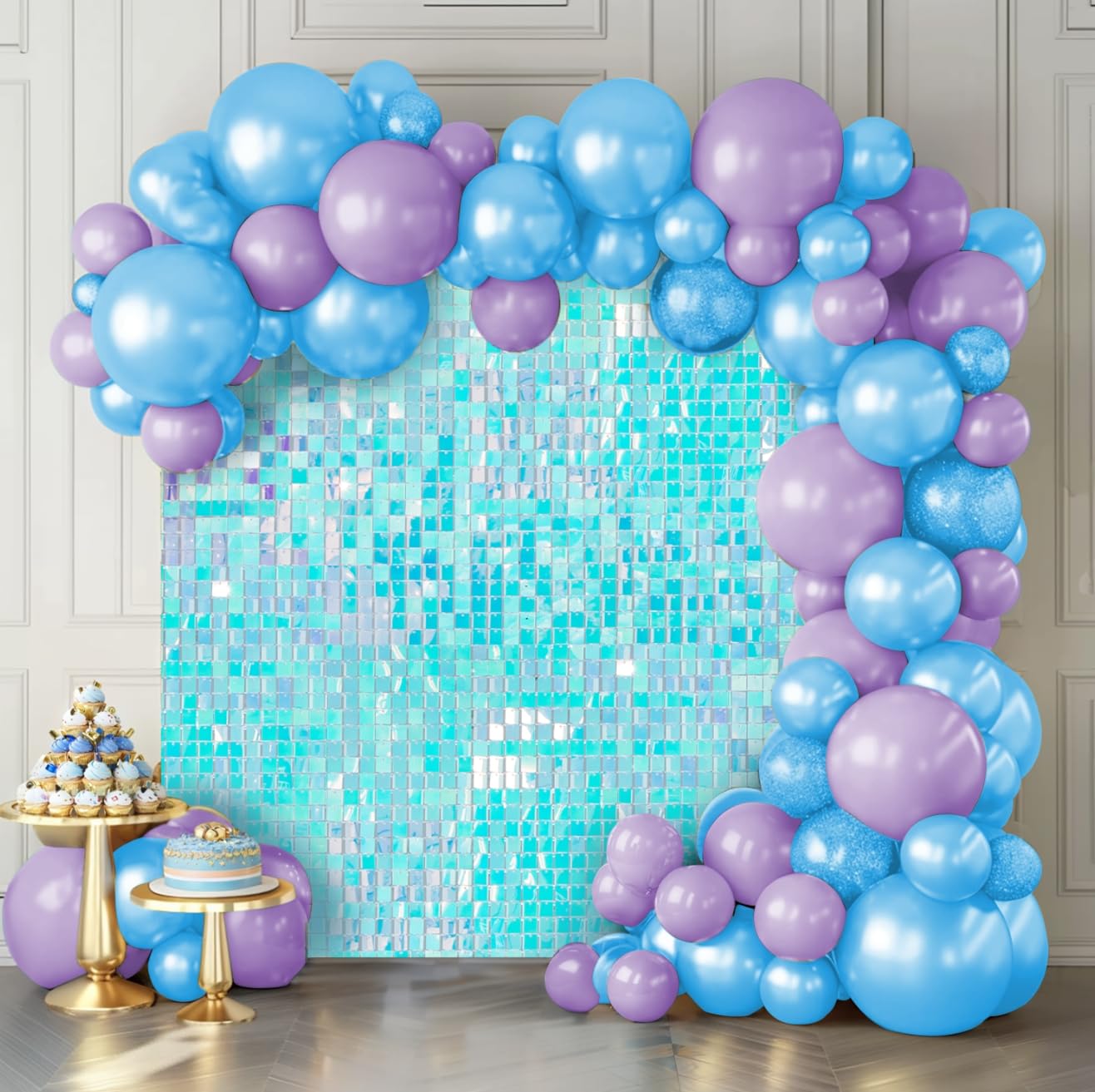 Shimmer Wall Backdrop Blue Wall Panels 12Pcs Square Sequin Shimmer Wall Backdrop Decoration For Birthday Party,Wedding, Annivers