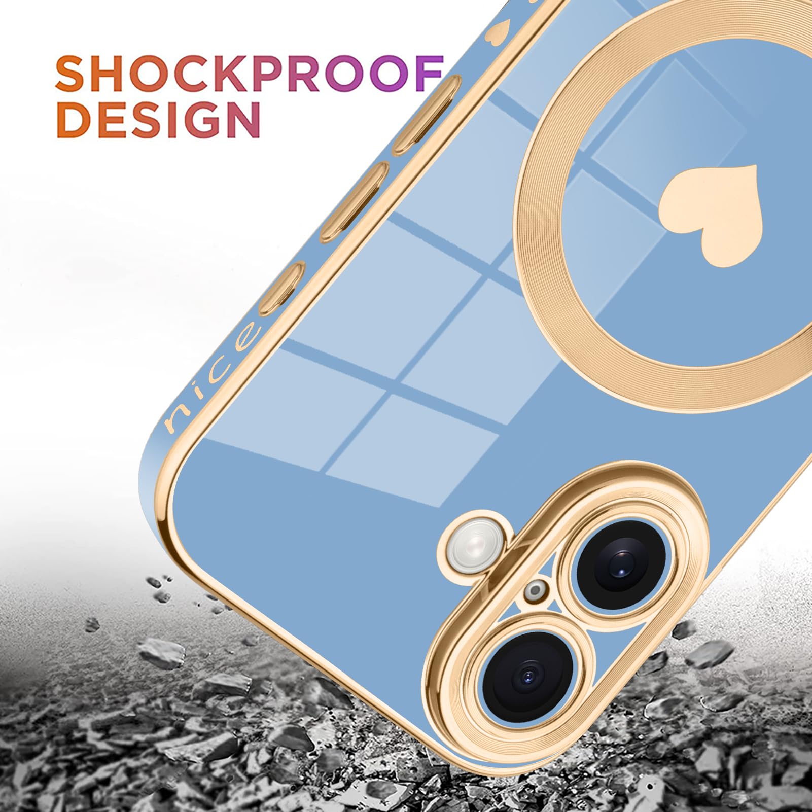 Tharlet Magnetic For Iphone 16 Plus Case [Compatible With Magsafe] Cute Love Luxury Plating Edge Bumper Case With Full Camera Le