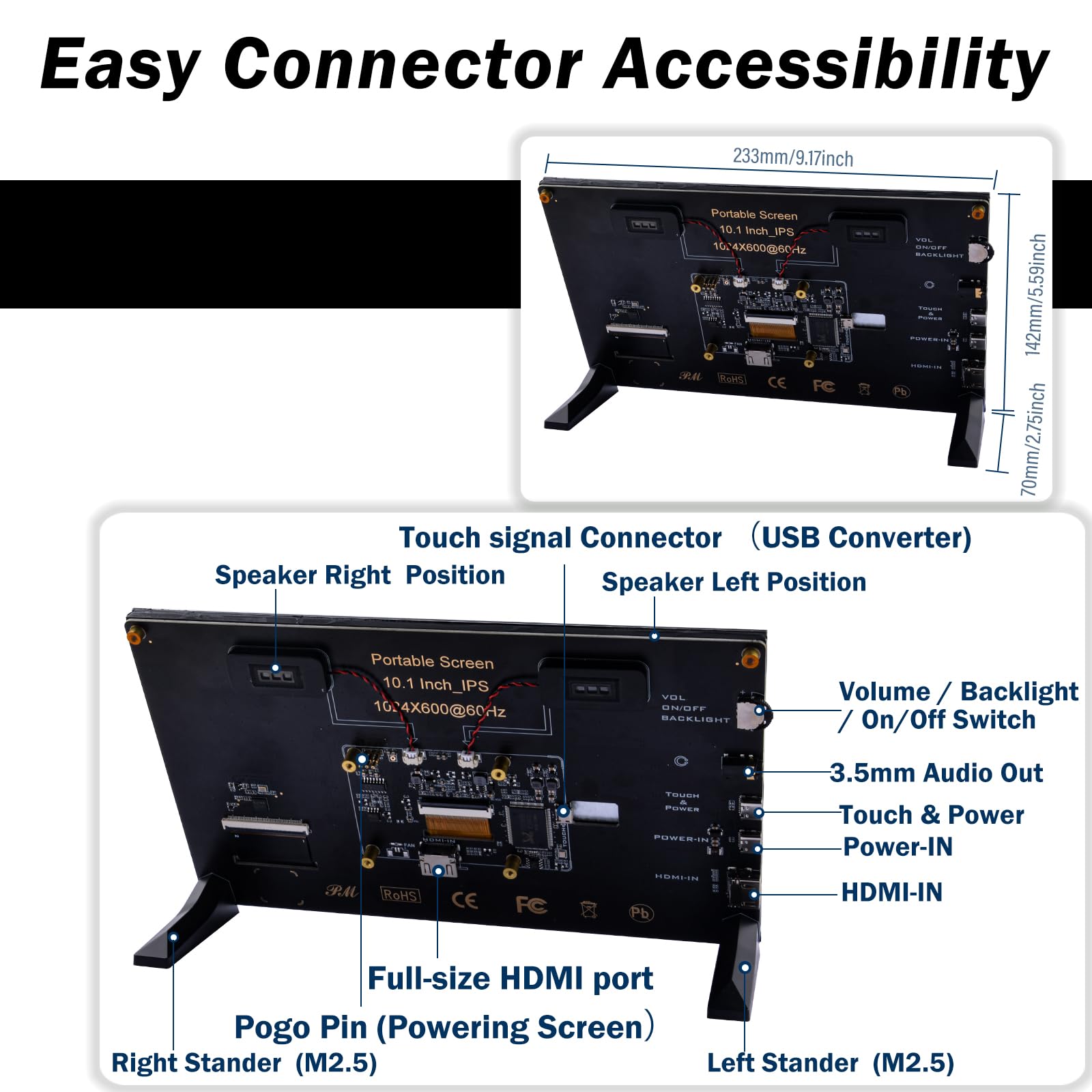 Geeekpi 10.1 Inch Capacitive Touchscreen For Raspberry Pi, Hdmi Monitor Ips 1024X600 Lcd Display With Dual Speaker For Raspberry