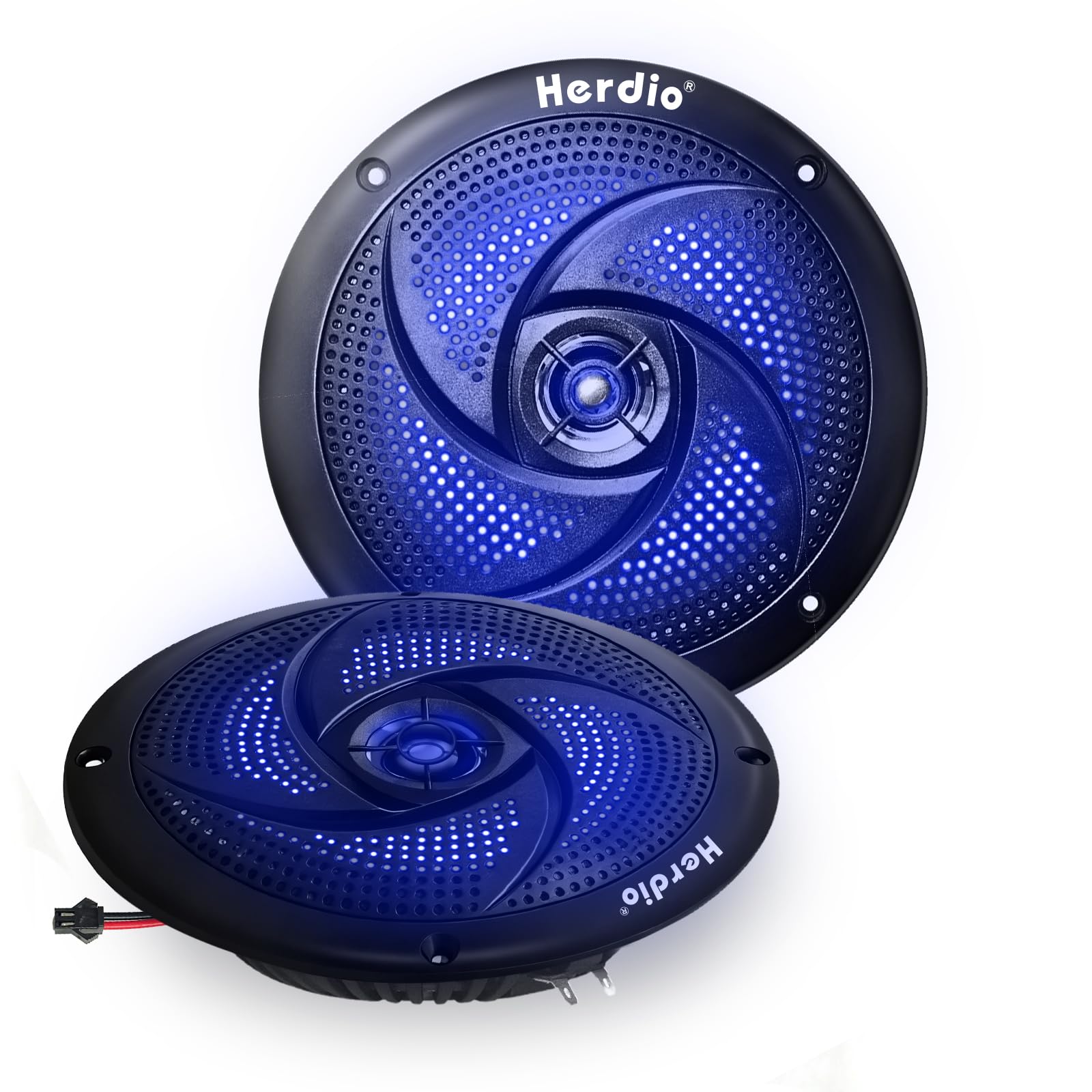 Herdio 5.25 Inch 160W Waterproof Marine Speakers - 2 Way Weather Resistant with LED Lights, and Low Profile Slim Style Suitable