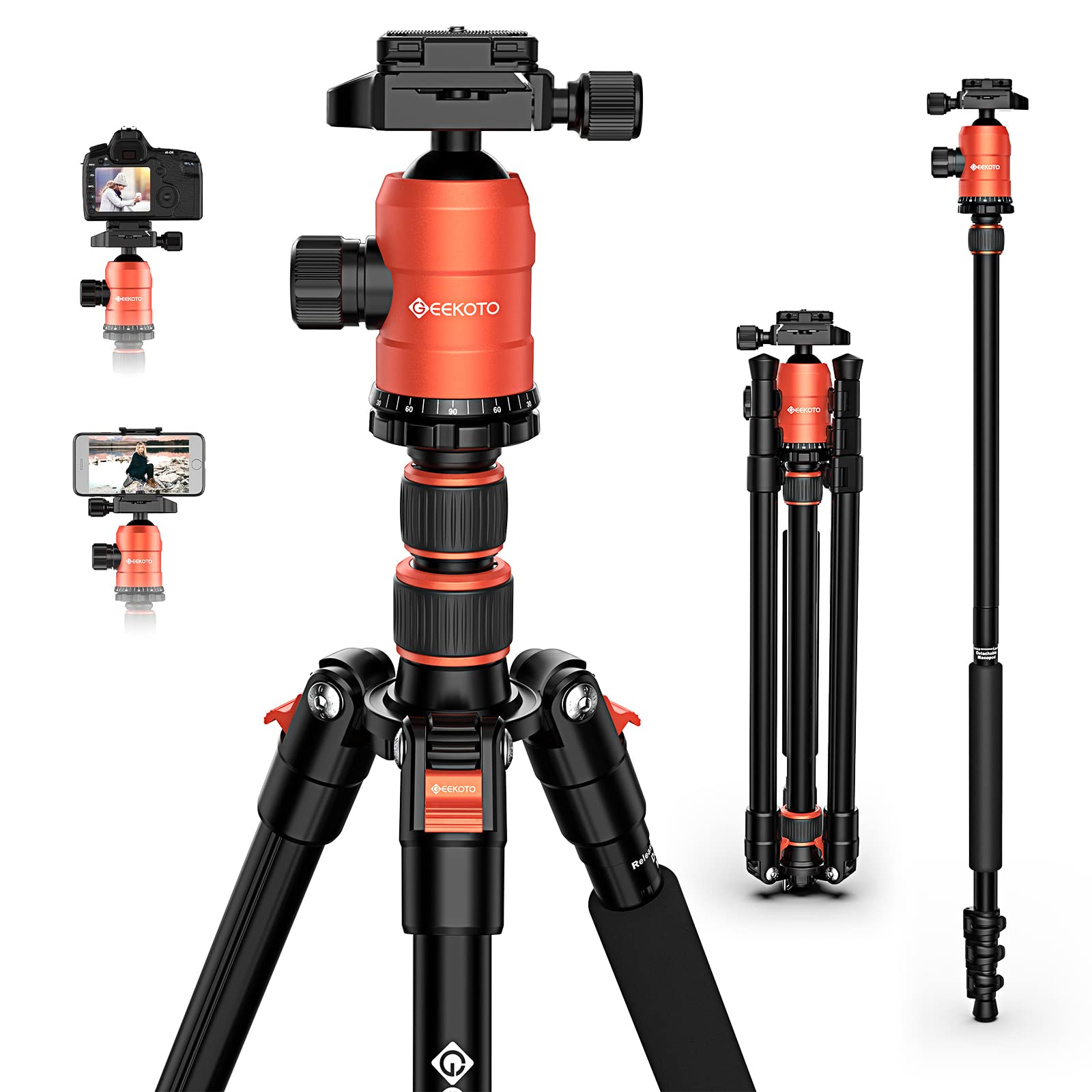 [Upgrade Version] Geekoto 77'' Tripod, Aluminum Camera Tripod Monopod, Foldable Dslr Tripod For Travel, Compact Tripod With 360 Panorama Ball Head Quick Release Plate For Travel And Work