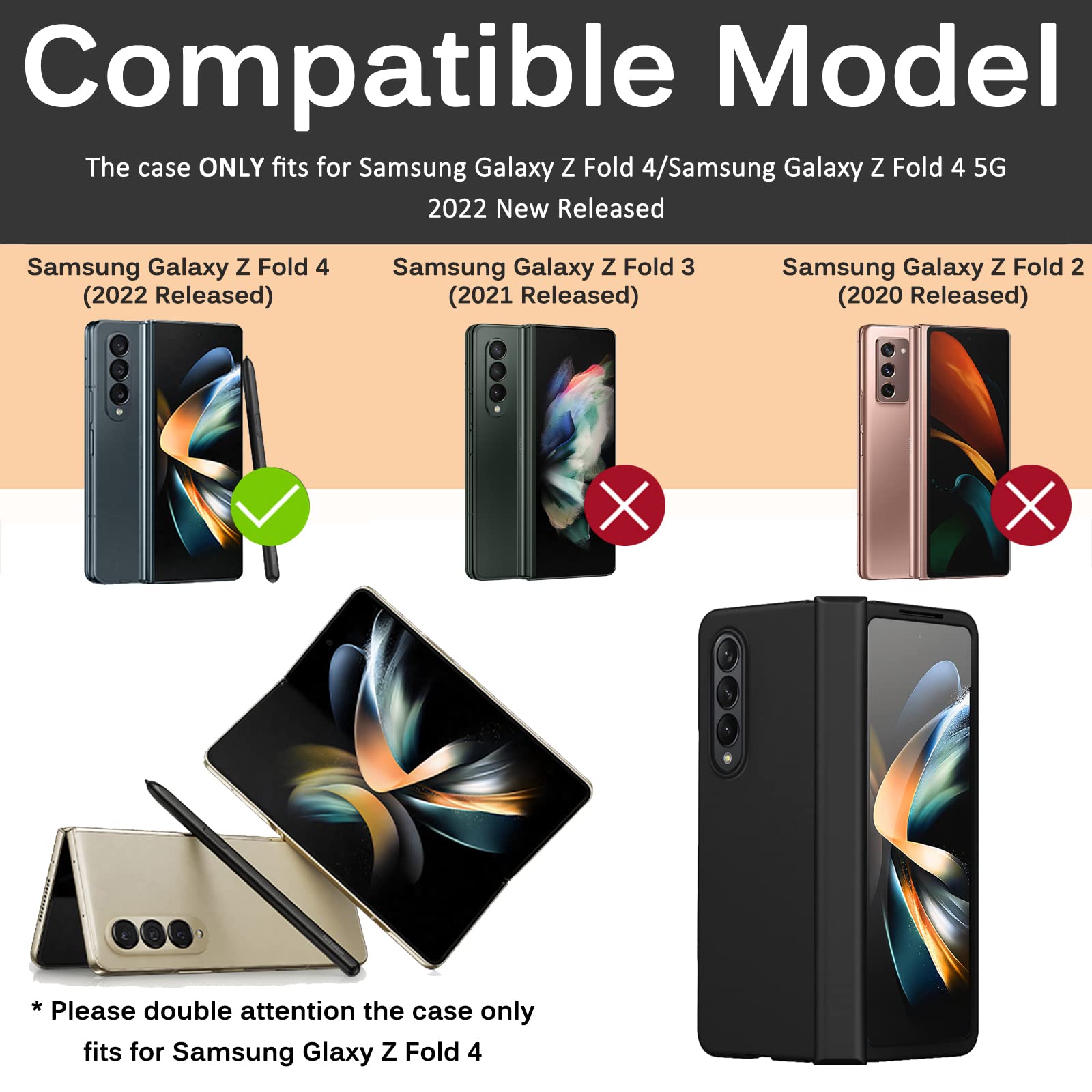 Miimall Samsung Galaxy Z Fold 4 5G Hinged Full Cover Phone Case TPU Anti-Drop Shockproof Cool Black
