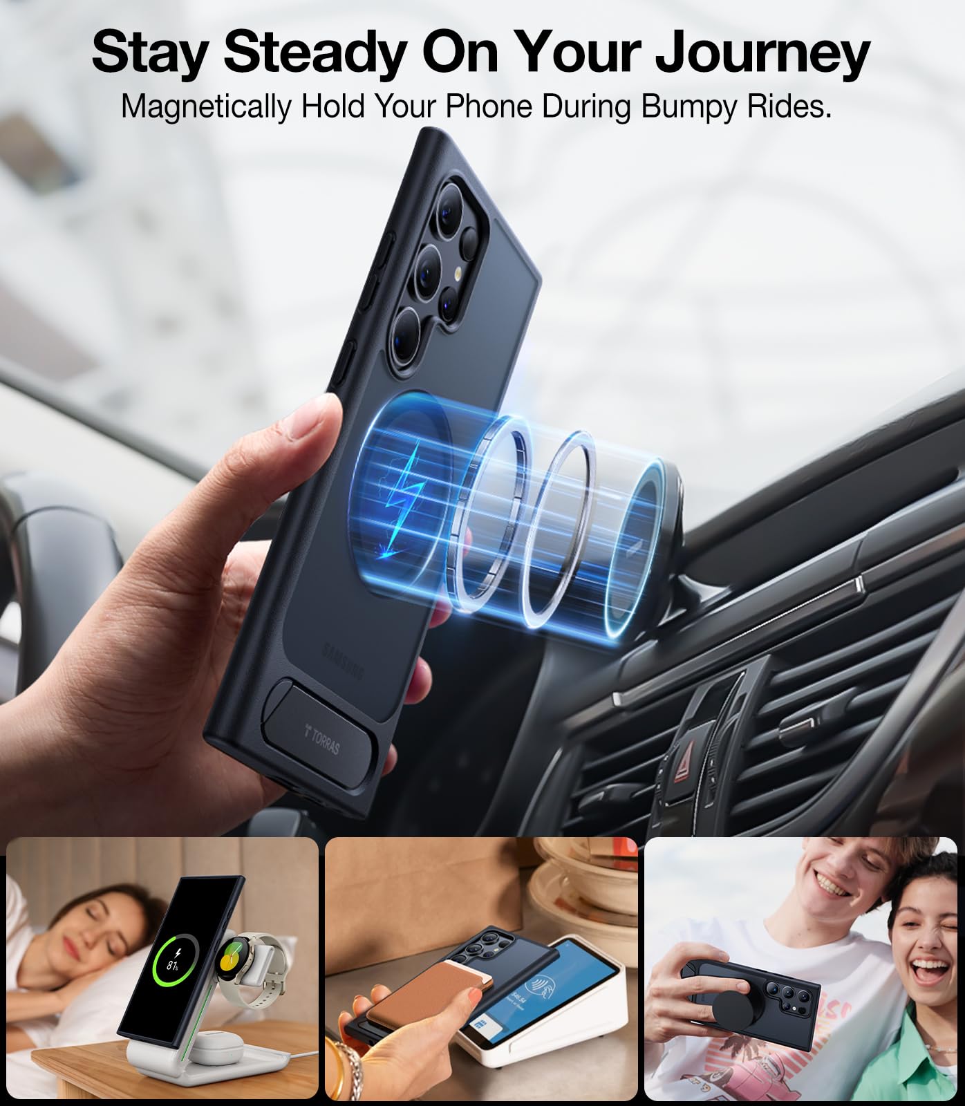 Torras Strong Magnetic & Seamless Stand For Samsung Galaxy S24 Ultra Case, Fit For Magsafe, Mil Grade Drop Protection, Adjustabl