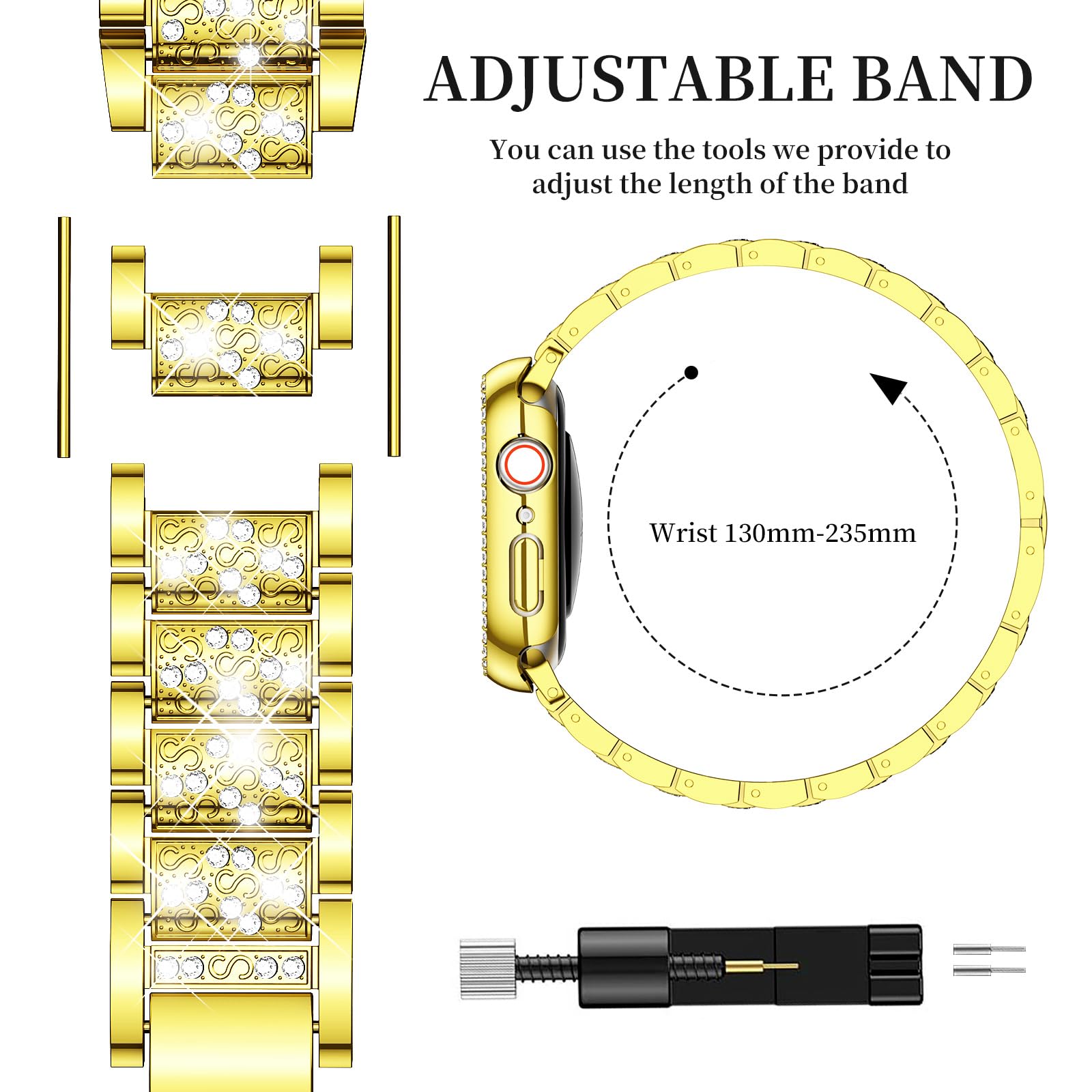 Mosonio Compatible With Apple Watch Band 42Mm S10 With Case Women, Jewelry Replacement Metal Wristband With 2 Pack Bling Pc Prot