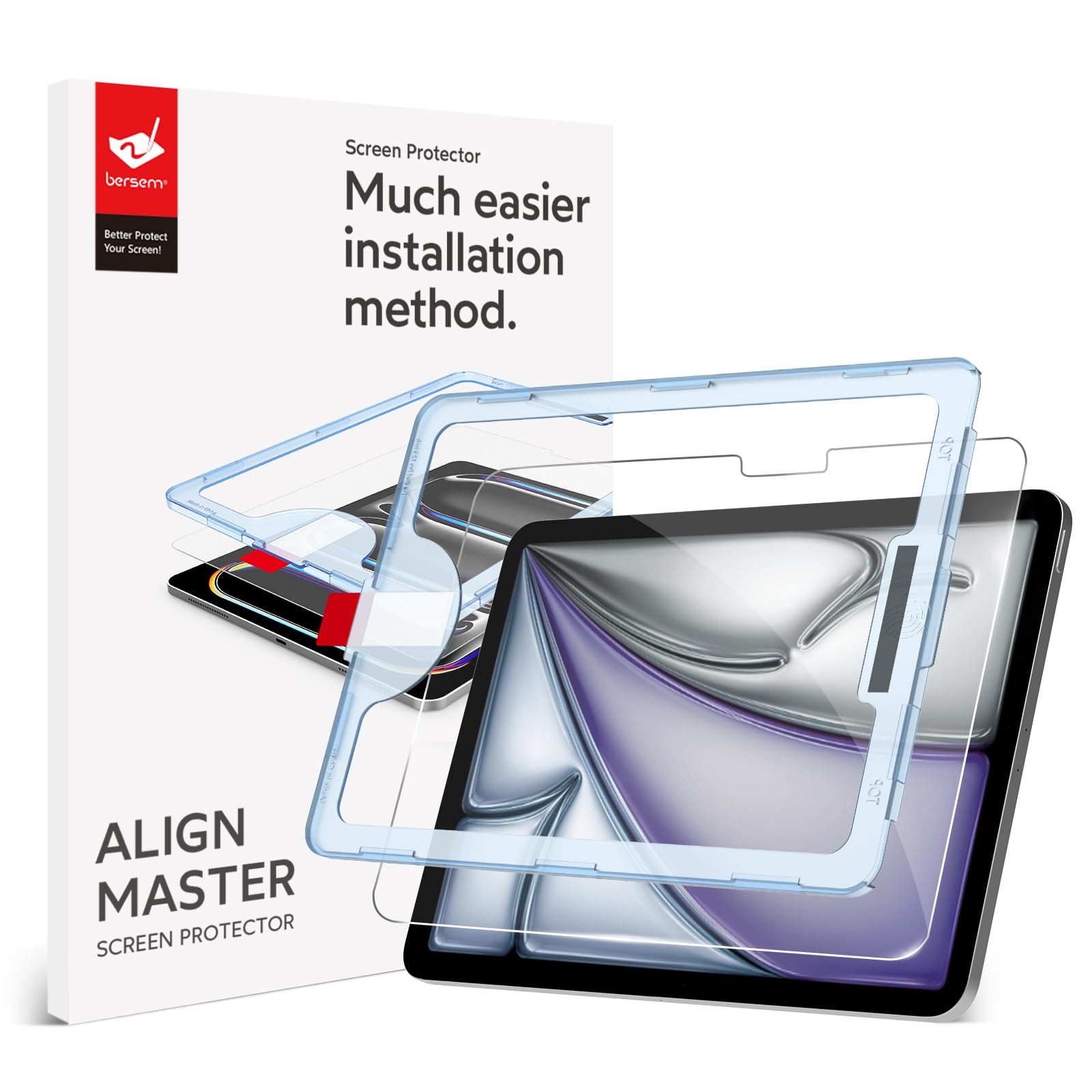 Bersem Screen Protector Compatible With Ipad Air 11 Inch 2024 (M2), Tempered Glass, Ultra Clear, Anti Scratch, Case Friendly, Ez