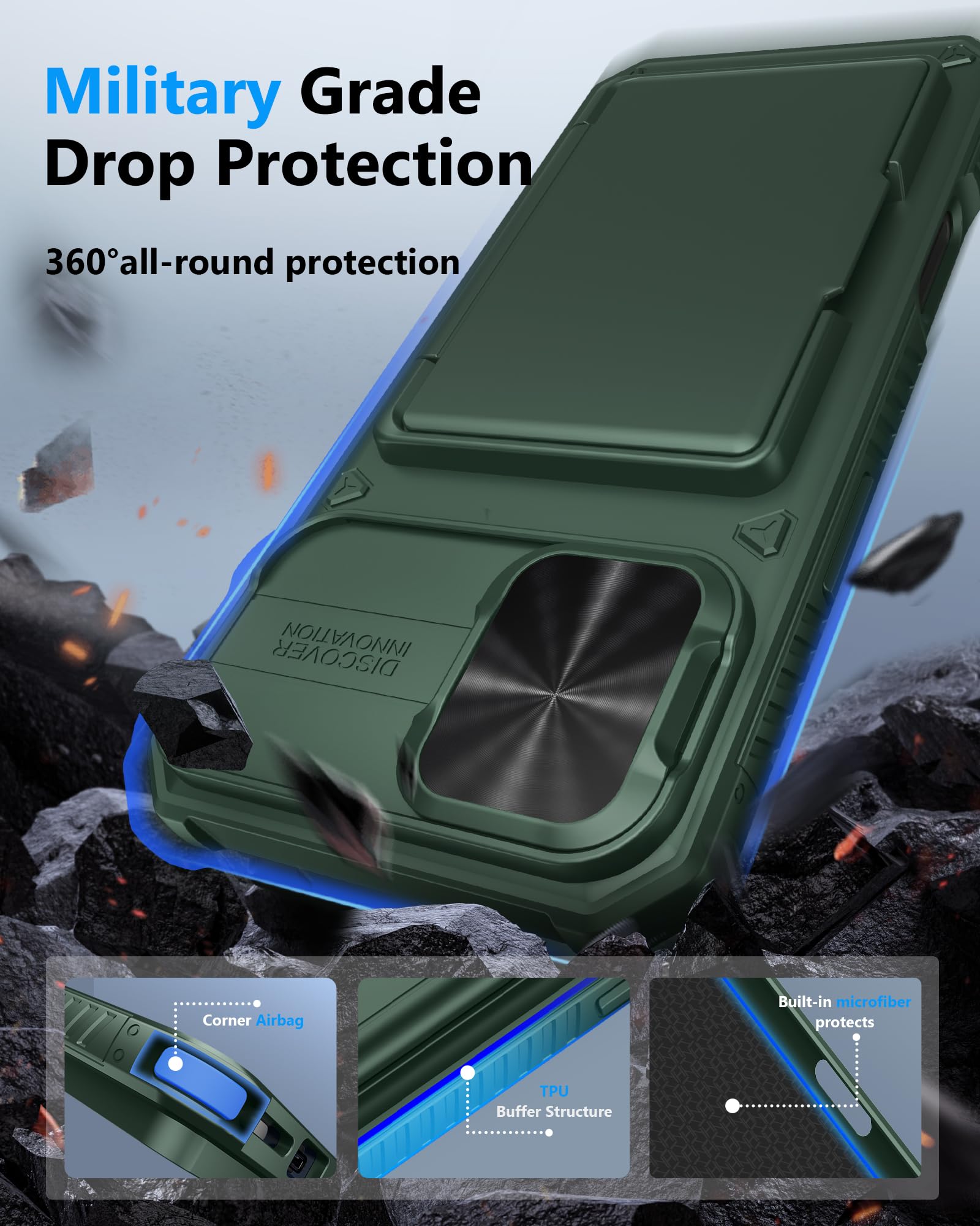 Atatoo For Iphone 16 Plus Wallet Case With Card Holder (Store 3 5 Cards) [Rfid Blocking] & Sliding Camera Cover, Military Grade