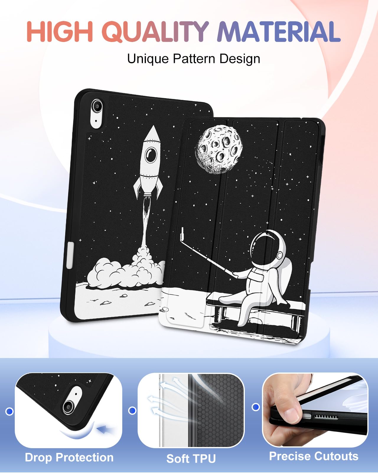 Wazzasoft For Apple Ipad 10Th Generation Case 10.9 Inch Cute Women Girls Kids Folio Cover Teens Astronaut Design Unique With Pen