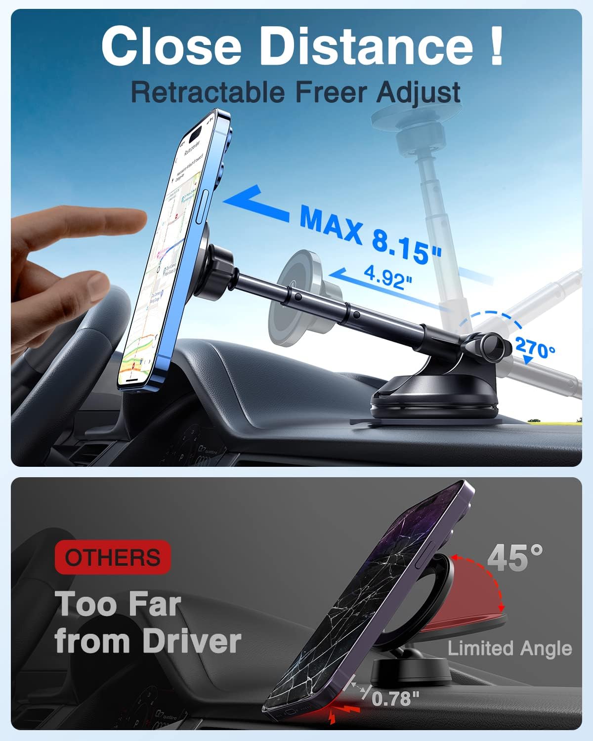 Vanmass Ultra Magnetic Car Phone Holder [2024 Strongest Magnet] For Magsafe Car Mount Suction Cellphone Stand For Dashboard Wind