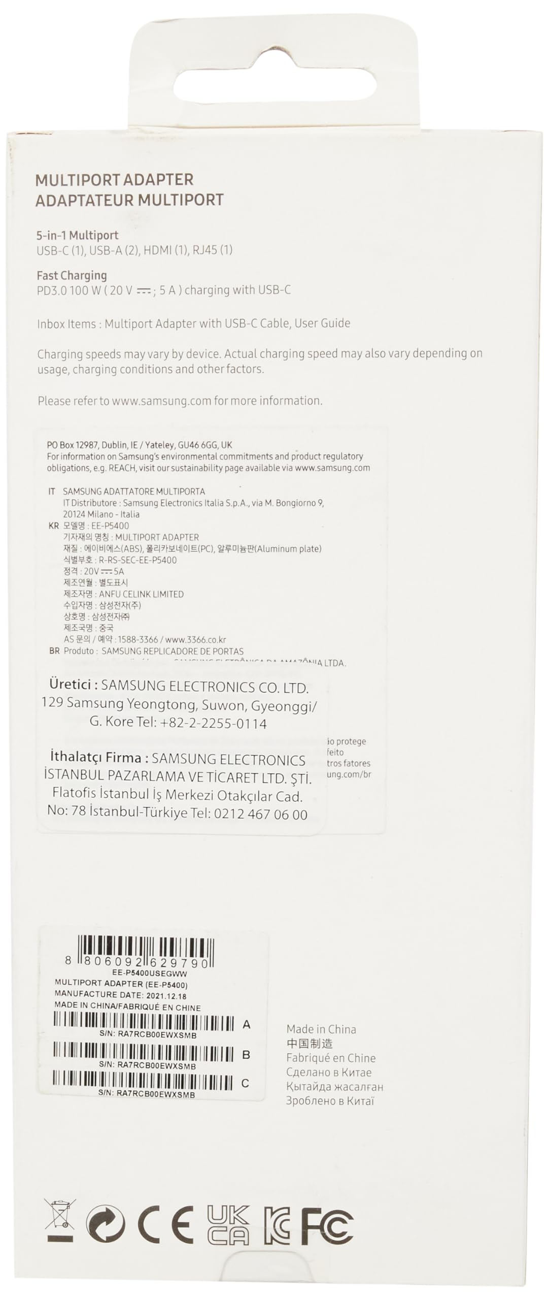 Samsung Multiport Adapter - Usb C, Usb C, Hdmi Fhd& Rj45 Silver
