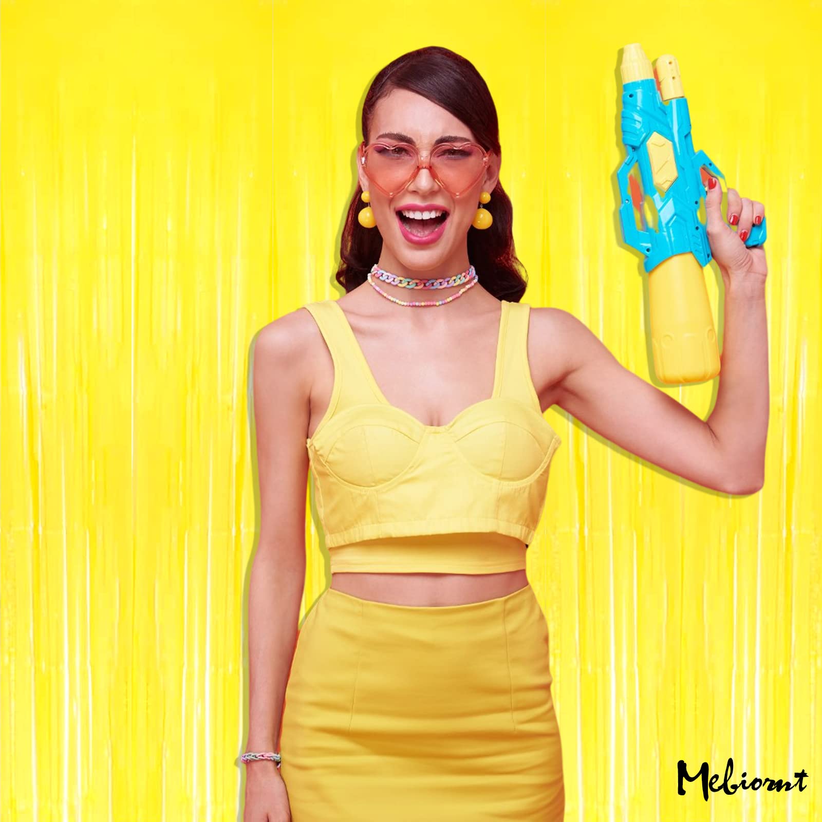 4 Pack Yellow Fringe Curtain Backdrop, 3.2Ft X 8.2Ft Metallic Tinsel Foil Fringe Streamers Curtains Background For Photo Booth B