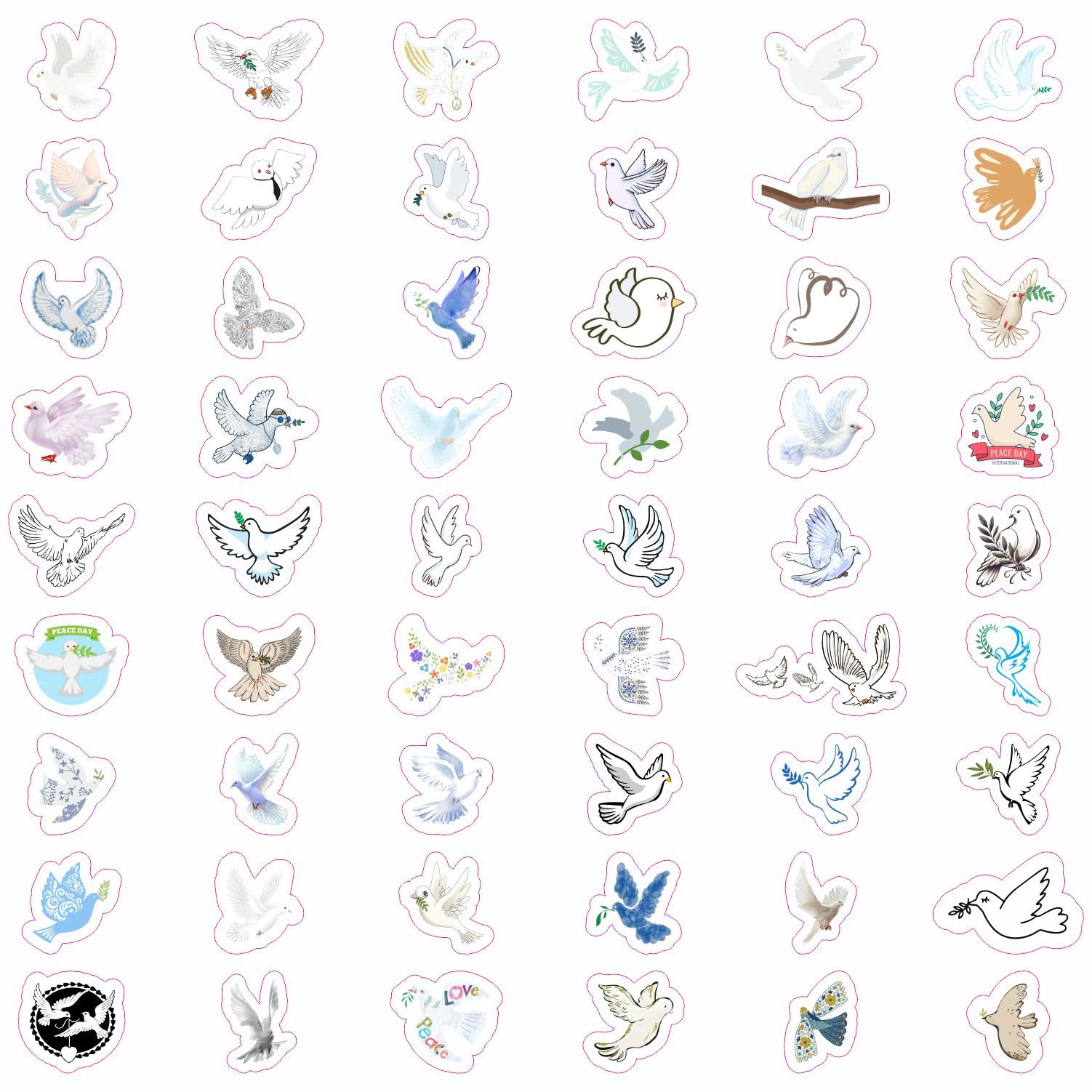100Pcs Dove Stickers For Water Bottle And Laptop   Dove Party Favors & Decorations, Waterproof Vinyl Decals, Peace And Bird Stic