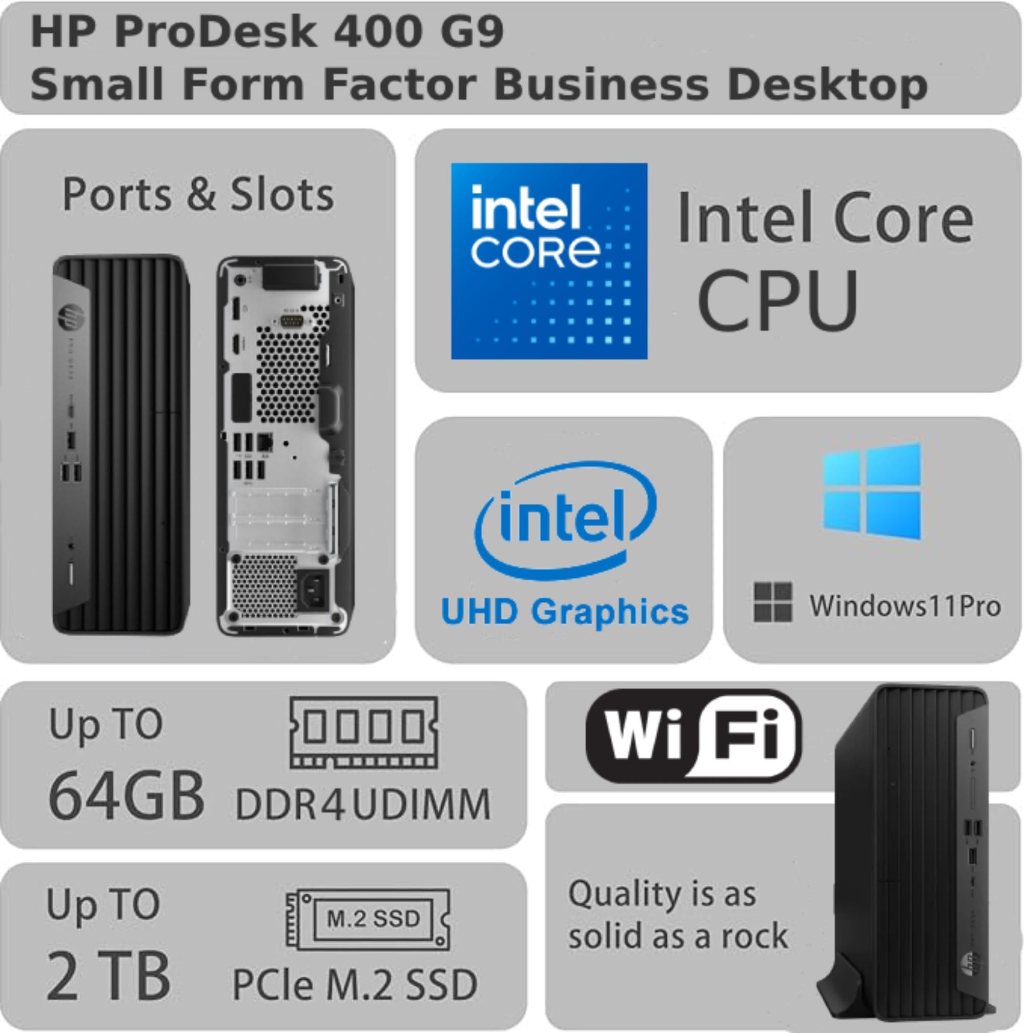 Hp Prodesk 400 G9 Sff Business Desktop Computer, Intel Cpu, 64Gb Ram, 2Tb Pcle Ssd, Dual 4K Display Support, Usb-C, Hdml, Rj-45,