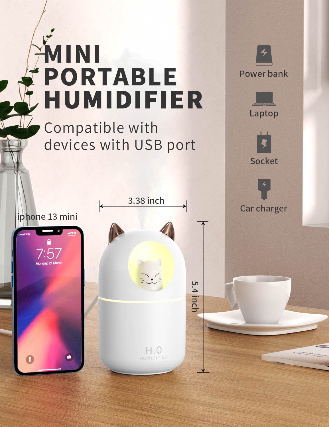 Norhom Norhom Cool Mist Humidifier, 300Ml Humidifiers With Night Light, 20Db Quiet Humidifiers For Bedroom , Waterless Auto Off