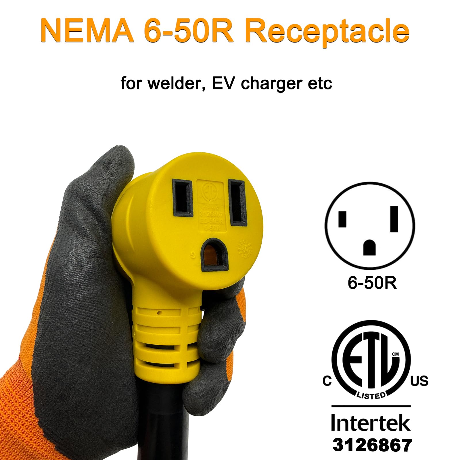 Suplevel Welder Adapter Cord 50 Amp, Stw 6 Awg Nema 14 50P Male To 6 50R Female Heavy Duty Cord, 250 Volts 12500 Watt 1 Foot, Et