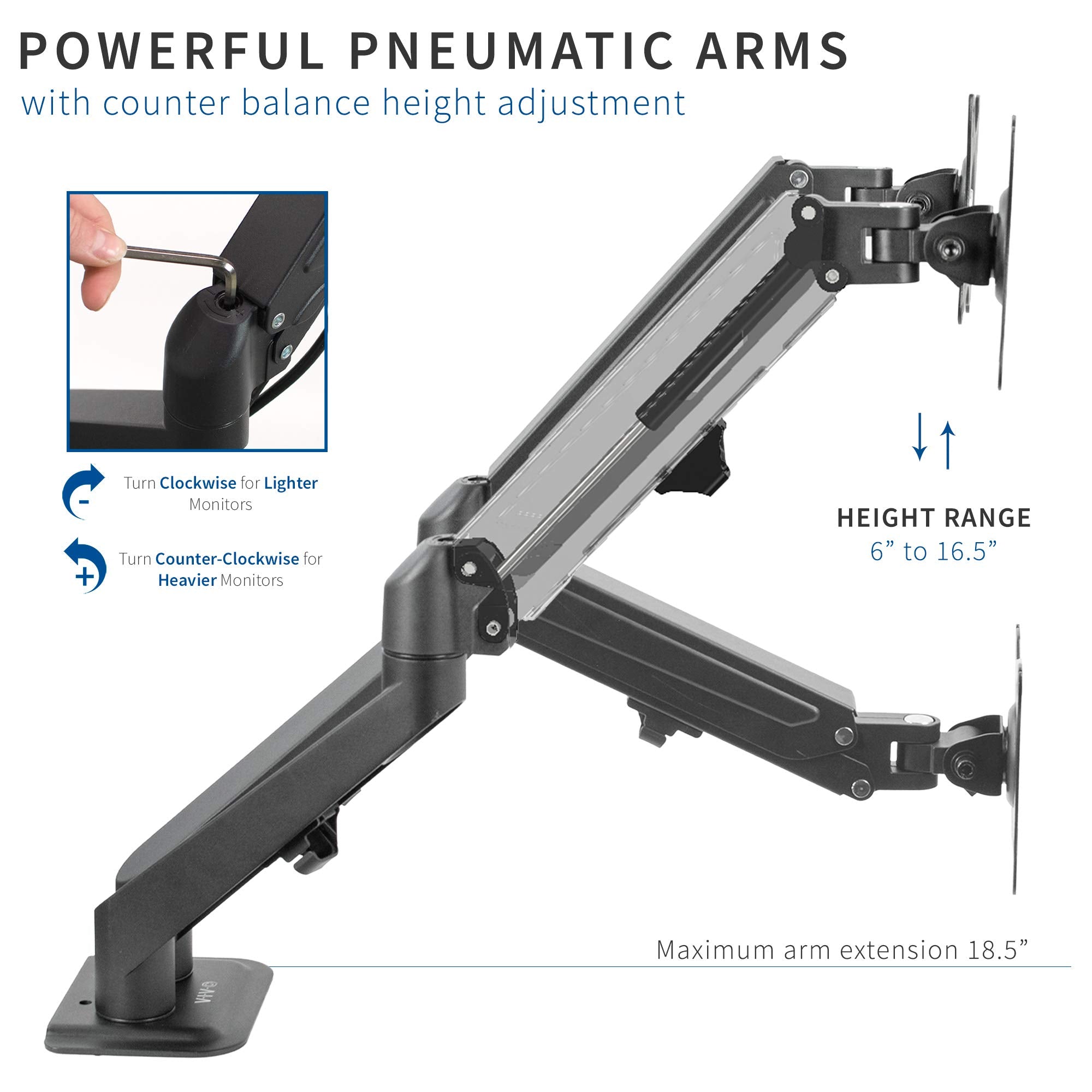 VIVO Aluminum Articulating Dual Monitor Arm for 17 to 27 inch Screens, Desk Mount Tension Spring Monitor Stand for 2 Screens, Black, STAND V102O