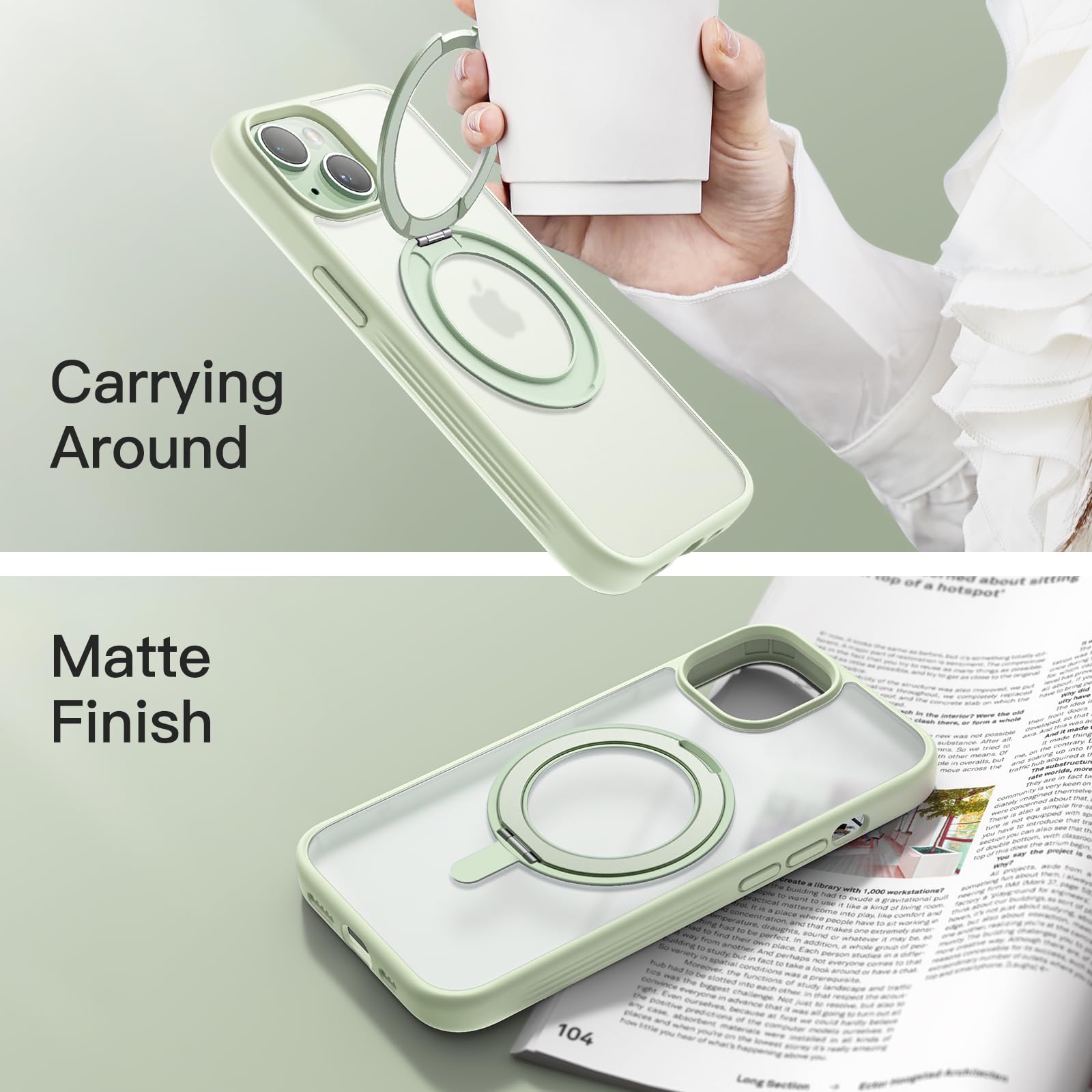 Jetech 360 Degree Rotatable Ring Case For Iphone 15 6.1-Inch Compatible With Magsafe, Slim Shockproof Phone Cover With Stand & R