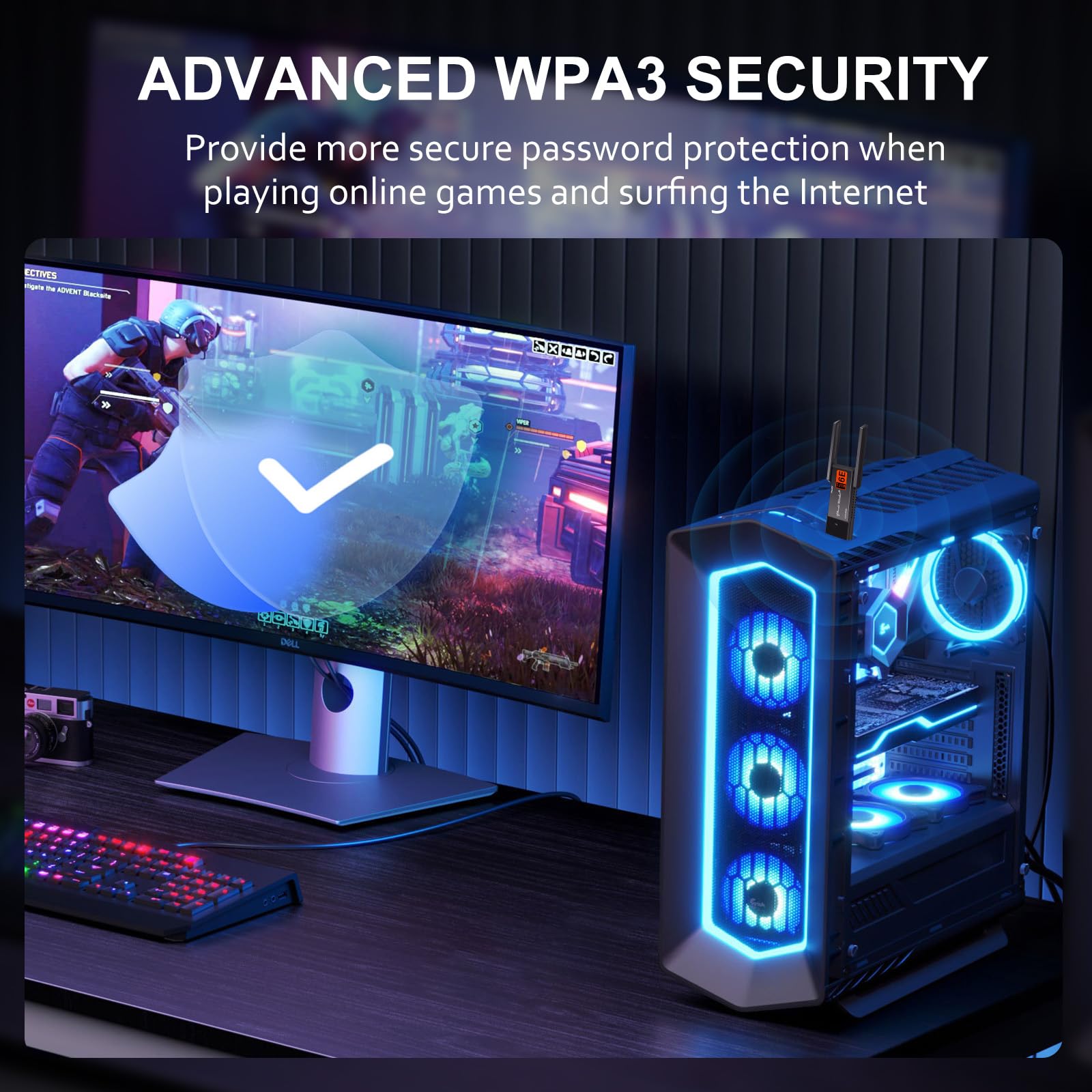 Panda Wireless AXE3000 Tri Band WiFi 6E USB 3.0 Adapter Dual 5dBi Antennas PAU0F Black