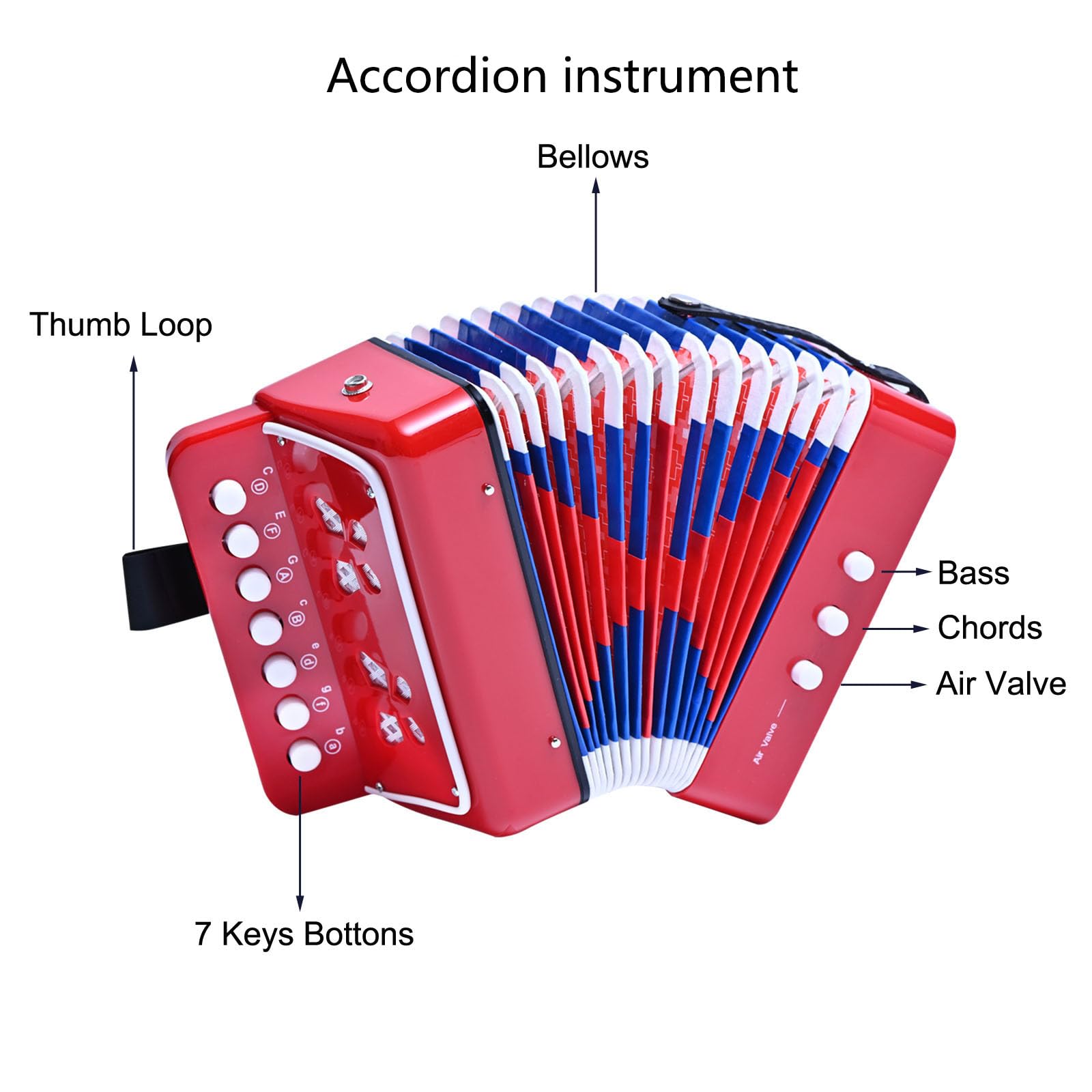 Mini Accordion 10 Keys Button Kids Accordian,Musical Instrument,Toy Accordion For Children Beginners (Red)
