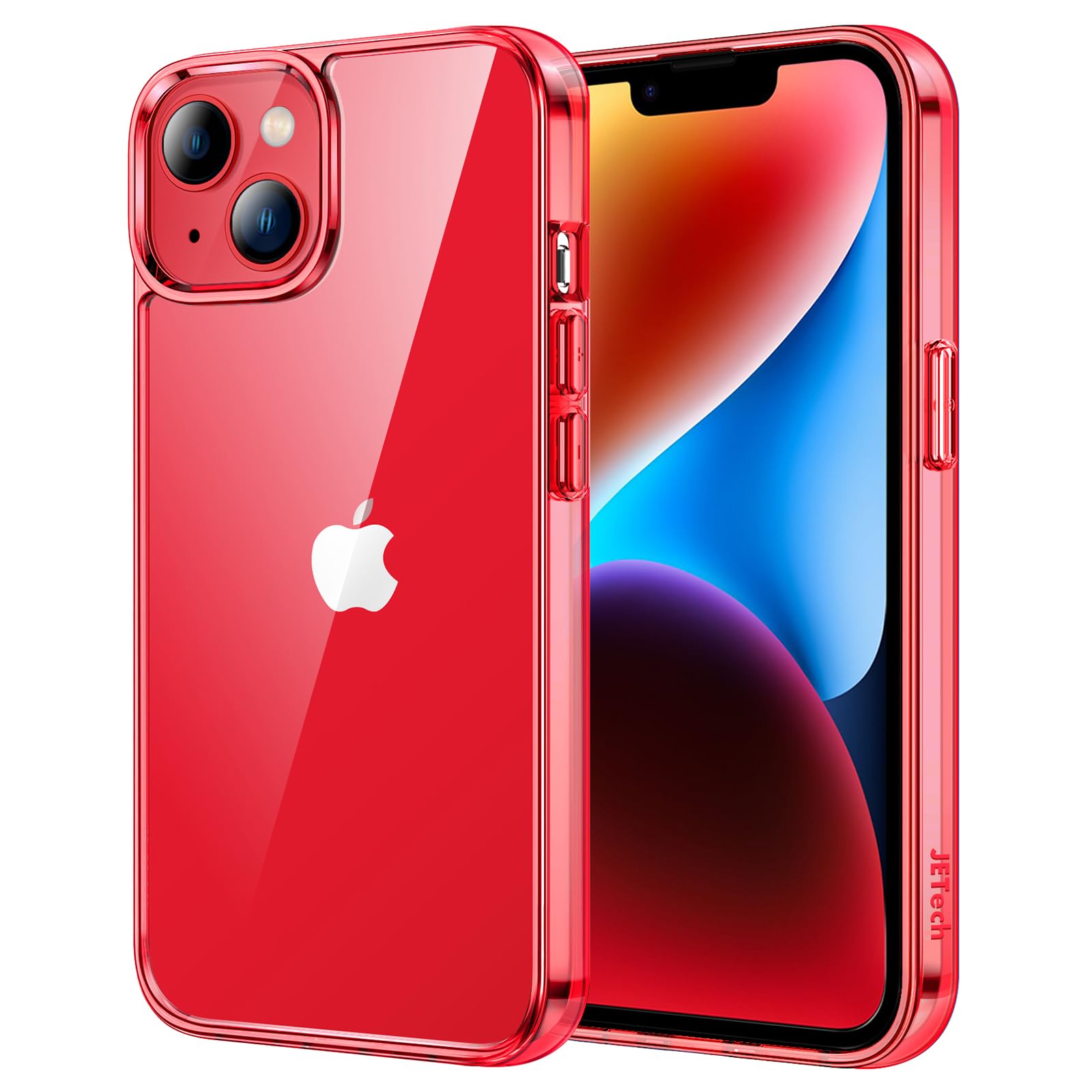 JETech Case for iPhone 14 6.1-Inch, Non-Yellowing Shockproof Phone Bumper Cover, Anti-Scratch Clear Back (Red)