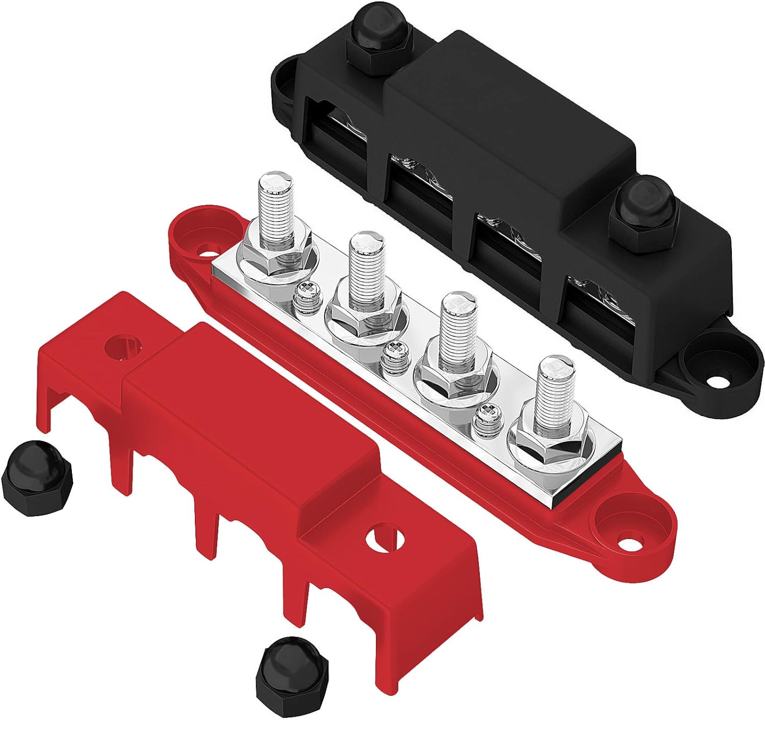 Mgi Speedware 4 Post Power Distribution Block Busbar 5/16'' Studs With Cover, 250 Amp Rating For Automotive, Marine, And Solar W