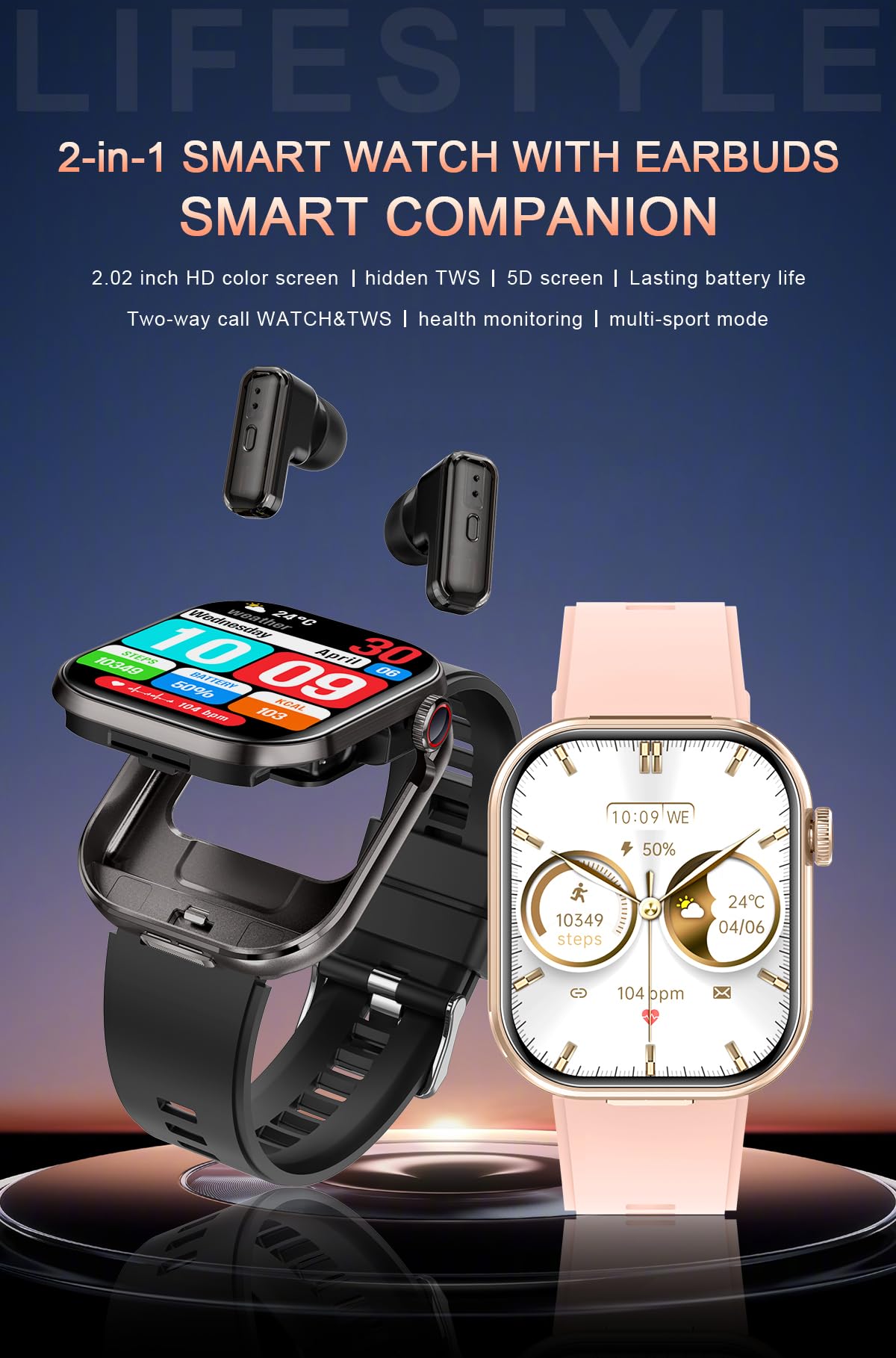 Military Smart Watch With Earbuds For Men, Bluetooth Calling Can Answer And Make Calls, Ip67 Waterproof Fitness Smart Watch, Spo