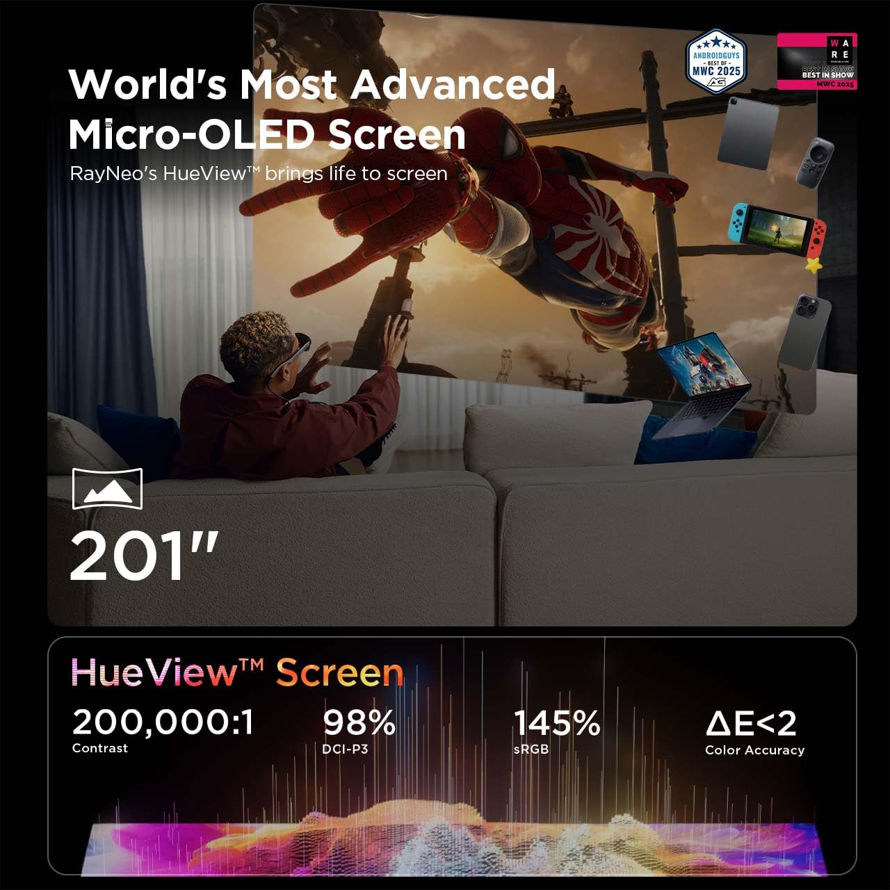 Rayneo Air 3S Ar/Xr Glasses, 201 120Hz Fhd Hueview Display, Portable Ar Video Eyewear Gaming Glasses For Iphone 16/15, Android,