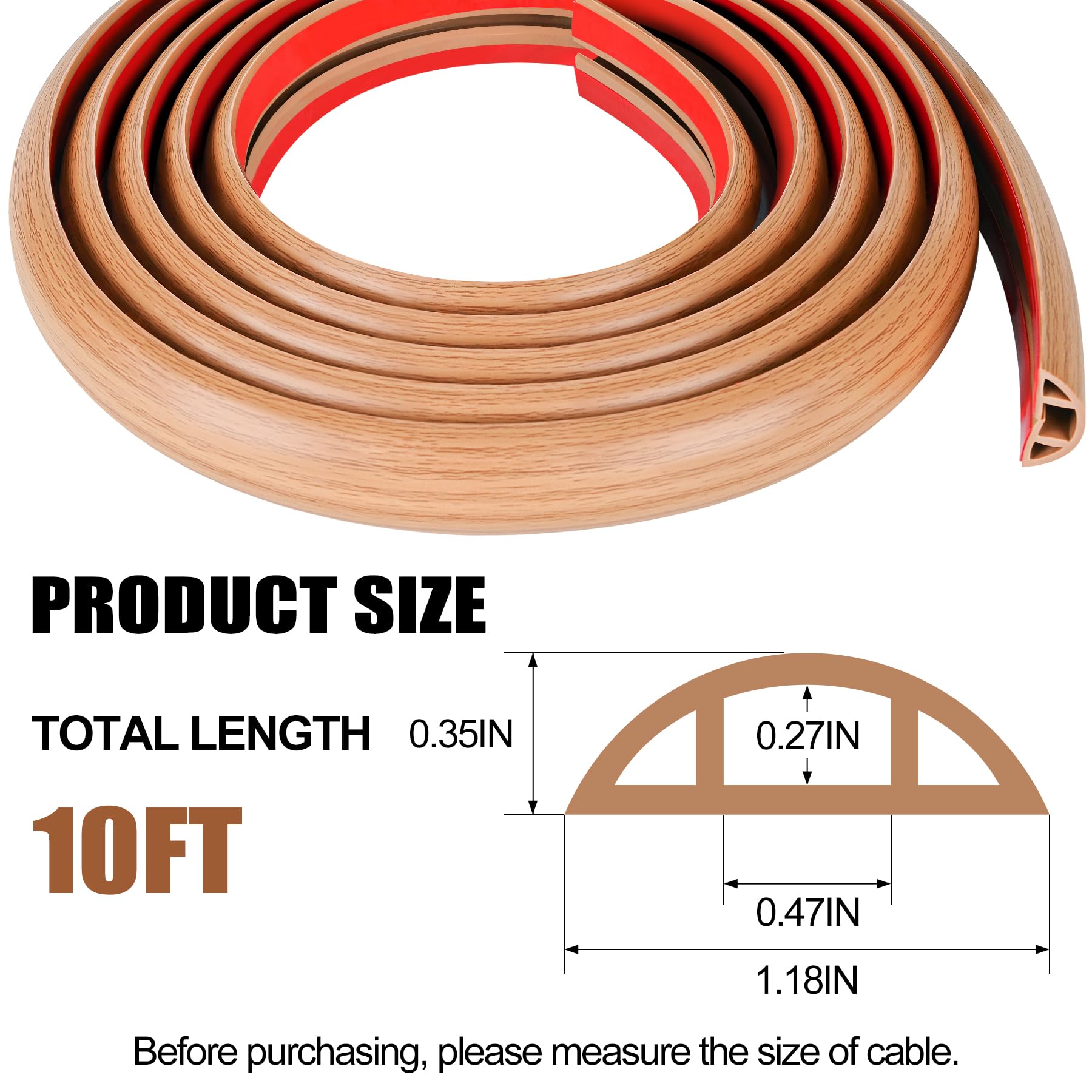 Myfamirea 10Ft Floor Cord Cover For Wire Self Adhesive Cable Cavity Management Pvc Extension Cord Hider Power Floor Wire Protect