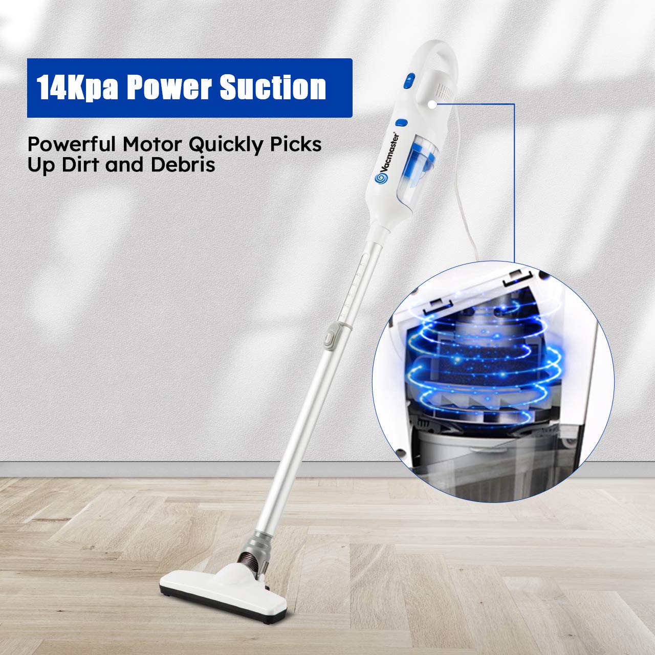 Vacmaster Corded Stick Vacuum Cleaner 2 In 1 Ultra Lightweight 14Kpa Power Suction Handheld Vacuum Cleaner With Washable Hepa Fi