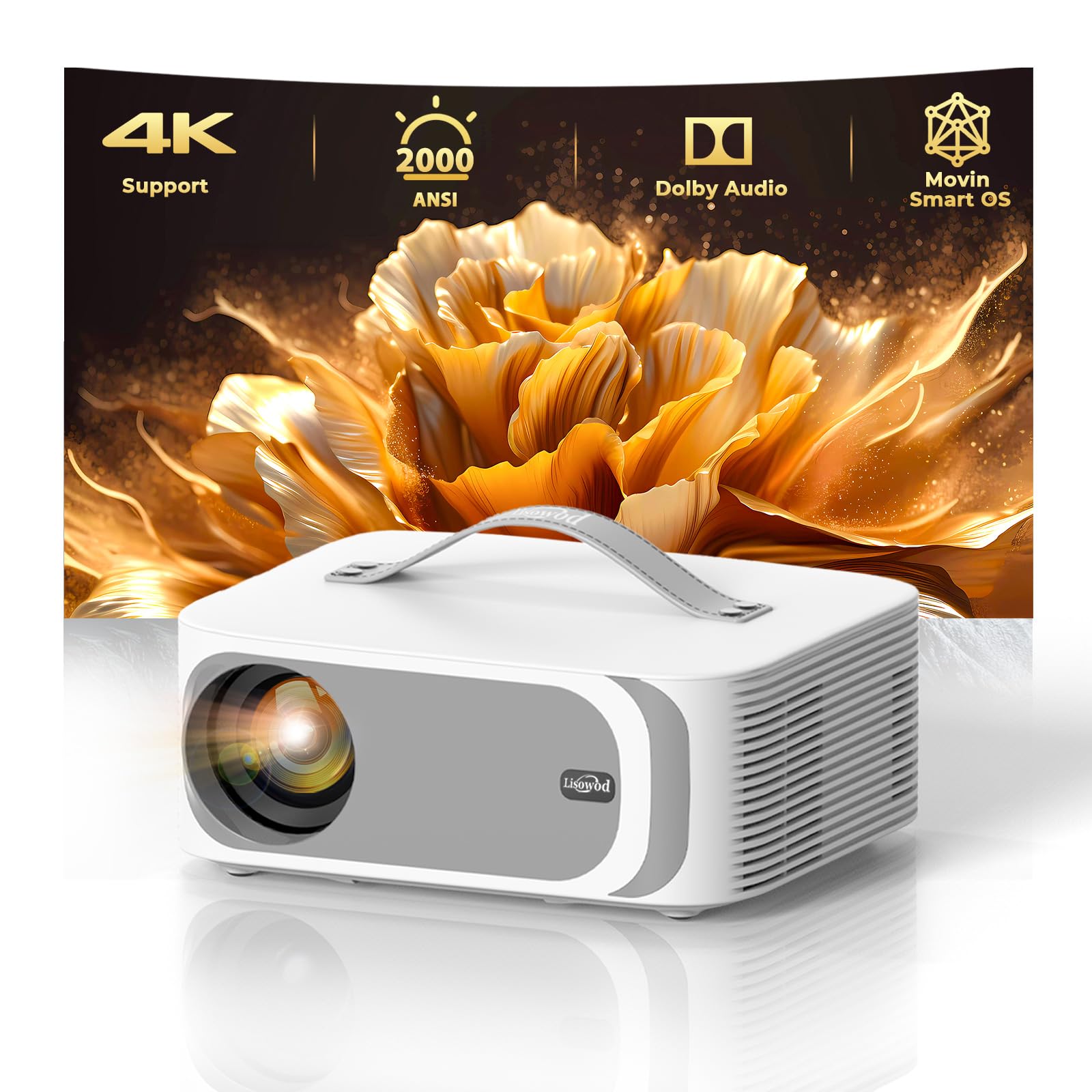 [AI Movin 2.0 OS/2000 ANSI/Official-Apps] Outdoor-Projector-4k with WiFi and Bluetooth, 35W DoIby Audio, AI Auto Focus with HDR1