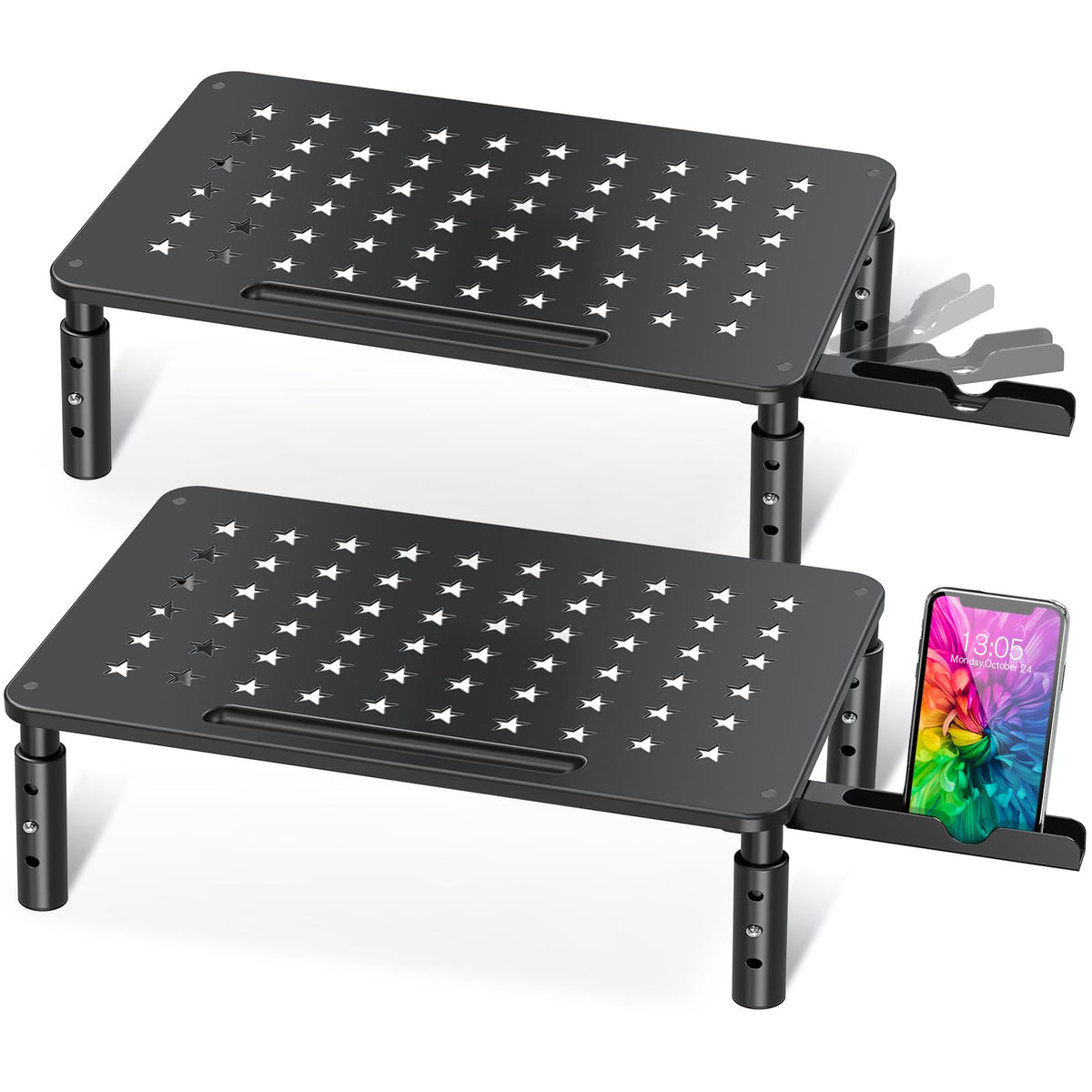 Zimilar 2 Pack Monitor Stand , 3 Height Adjustable Stand With Unique Star Mesh For Computer, Laptop, Printer, Notebook, Imac, Pr