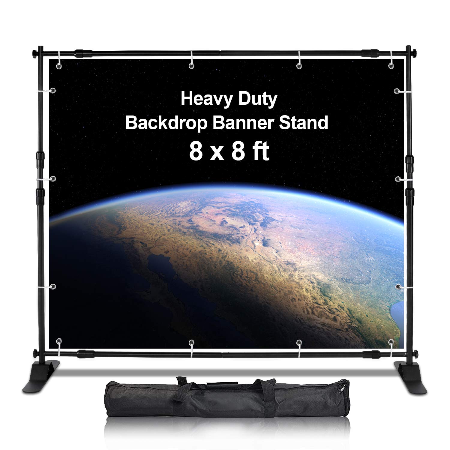Aktop 8X8 Ft Heavy Duty Backdrop Banner Stand Kit, Adjustable Photography Step And Repeat Stand For Parties, Portable Trade Show
