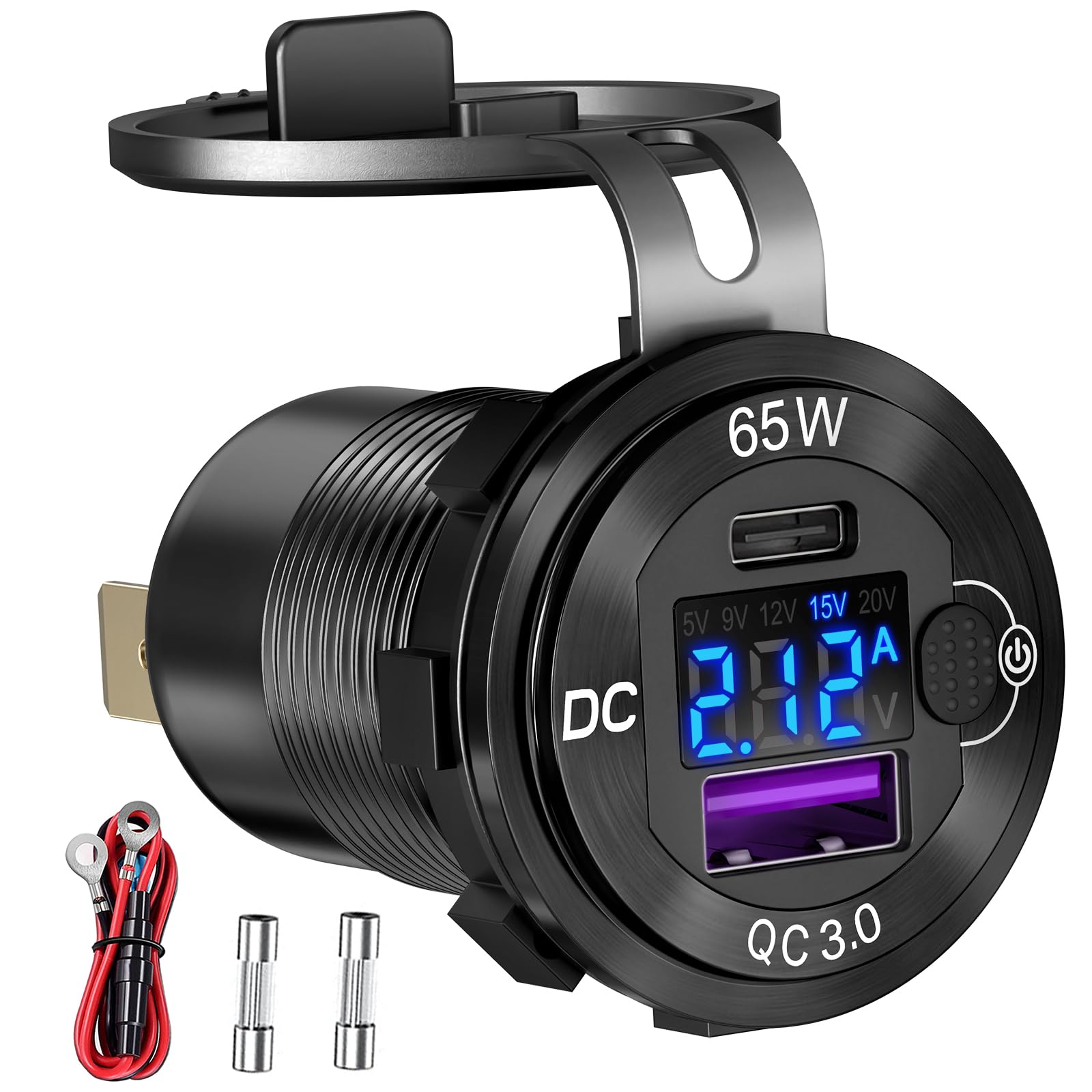 83W 12 Volt USB Outlet Built-in Boost USB C Laptop Car Charger: Ouffun 65W PD3.0 and 18W QC3.0 Car USB Port Aluminum Socket with
