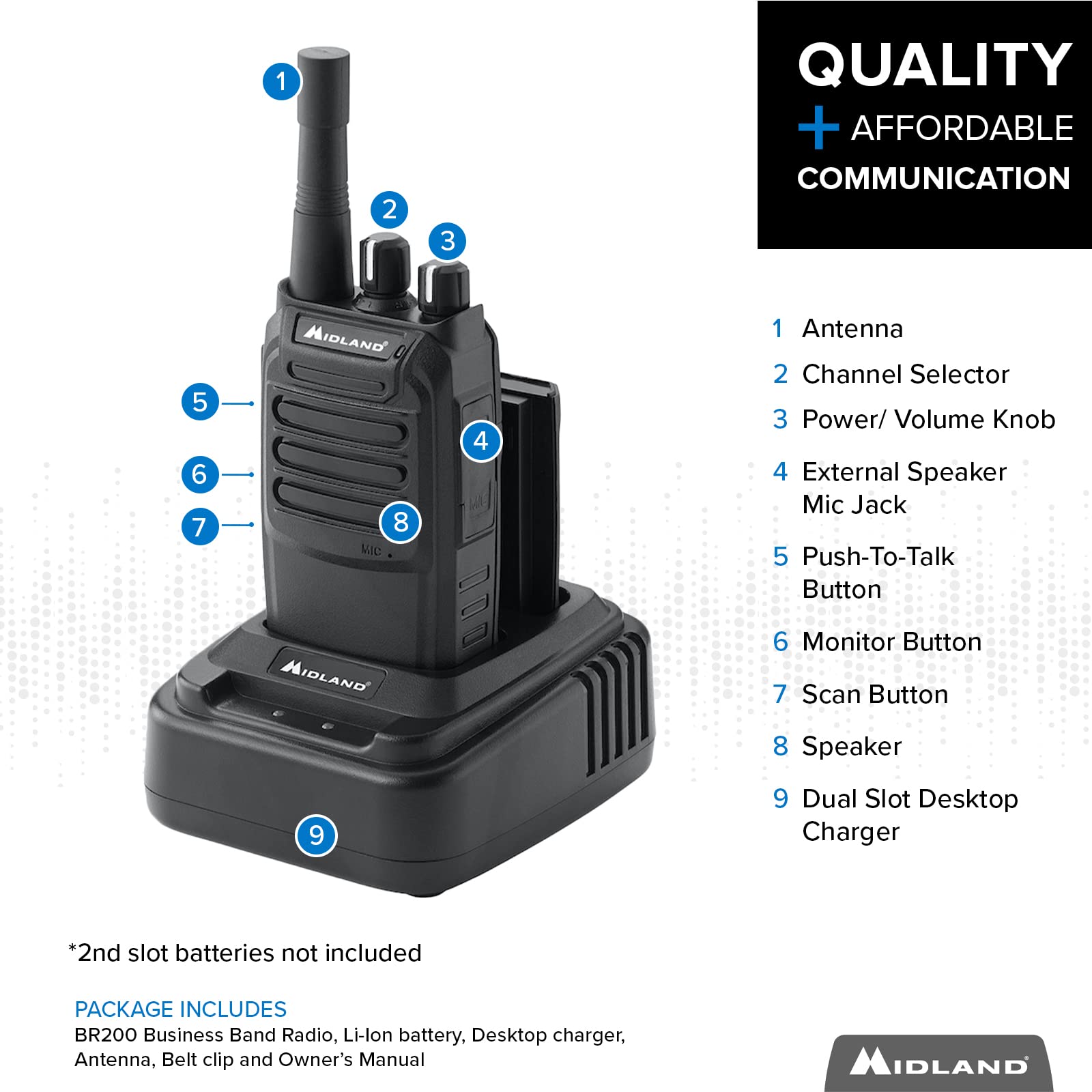 Midland � Biztalk Br200 Business Radio � 2W Industrial Grade Two Way Radio � Compact Size � High Performance Walkie Talkie � 250,000 Square Feet Of Coverage
