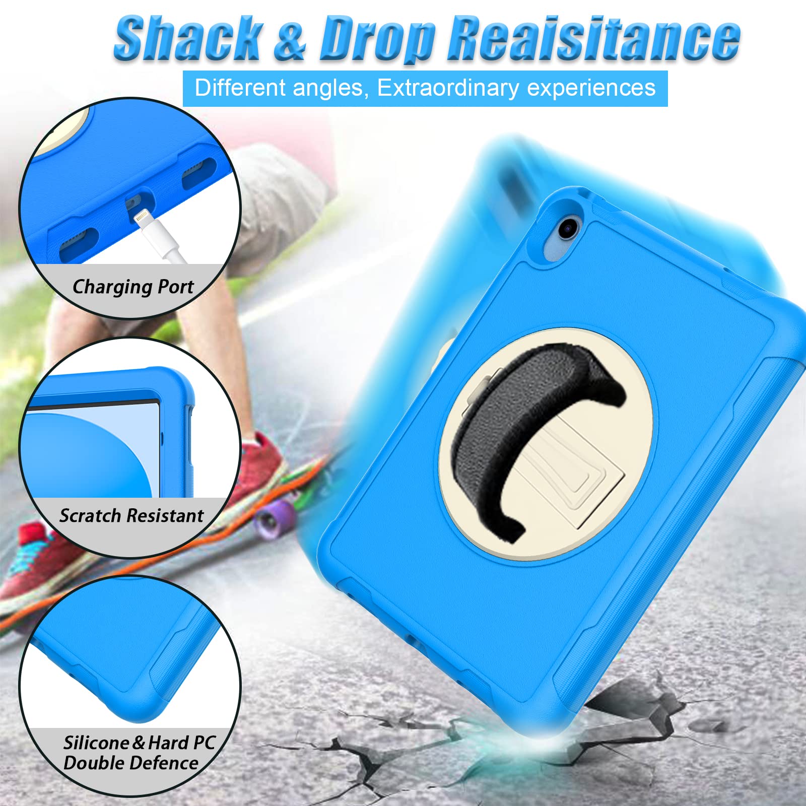 Bmouo Ipad 10Th Generation Case (10.9 Inch, 2022) With Screen Protector - Shockproof Rotatable Hand Strap Stand For Kids, Toddle