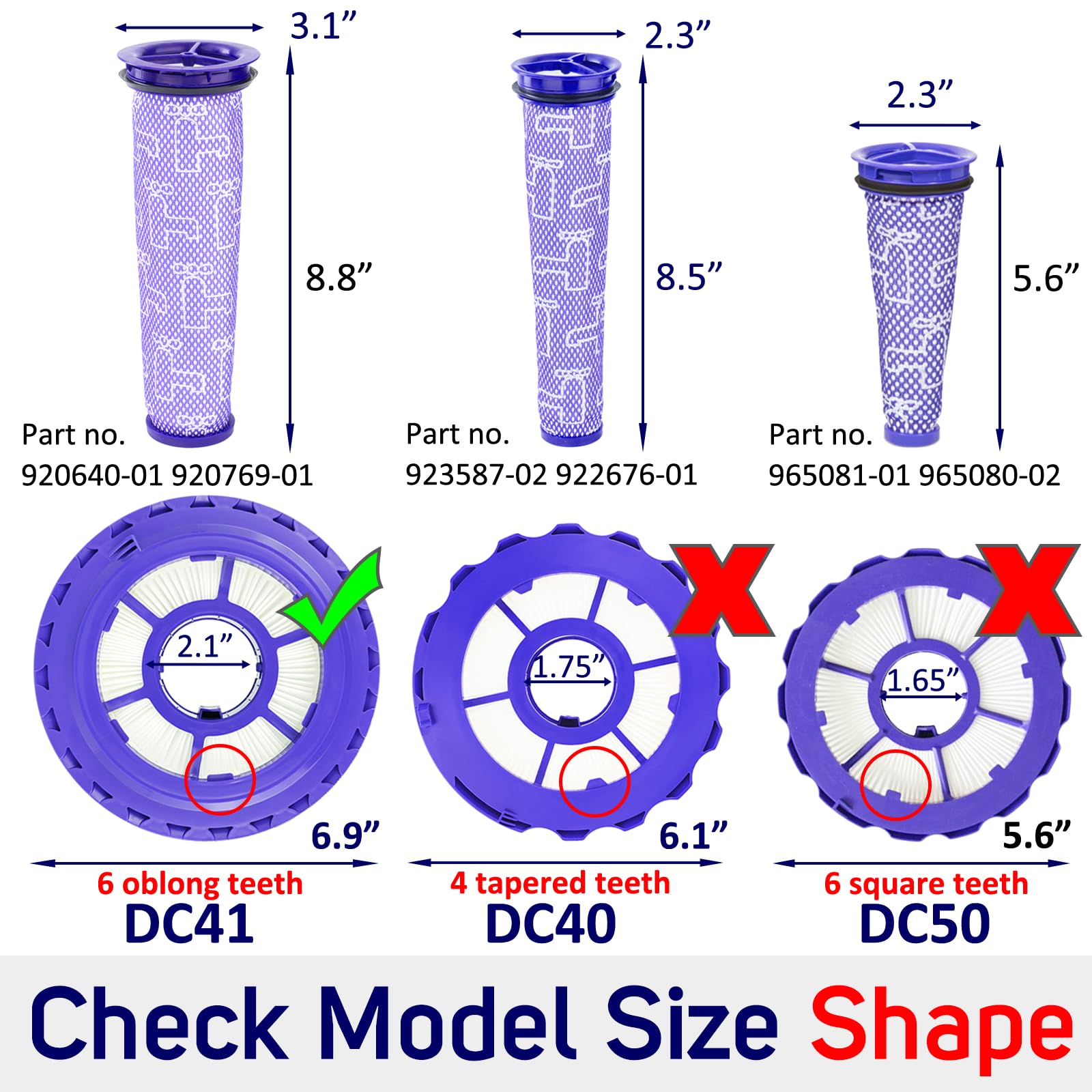 Kodahome Hose Filter Replacement For Dyson Dc41 Dc65 Dc66 Up13 Up20 Up30 Upright Vacuums, Pre Filter 920640 01, Hepa Post Filter