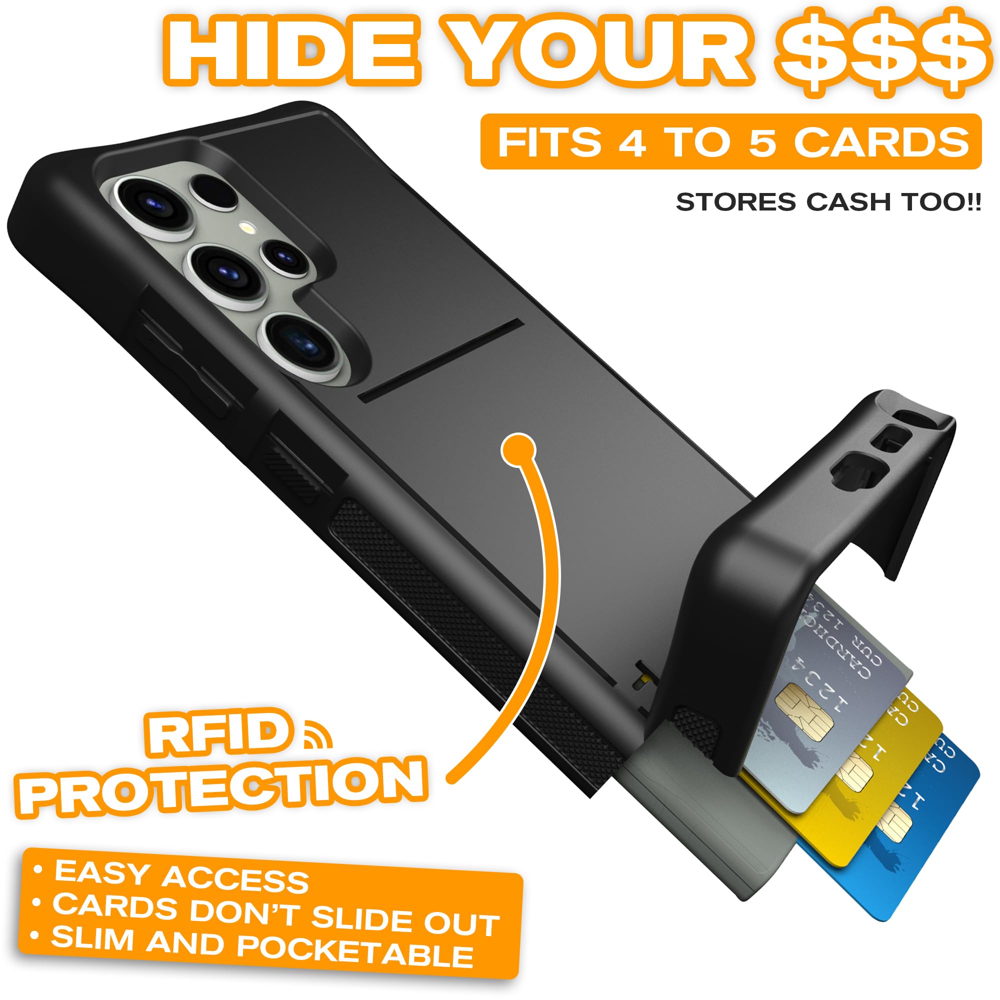 Scooch For Samsung Galaxy S24 Ultra Case With Card Holder, Wingmate Wallet Case With Hidden Card Slot And Rfid Protection, 10 Fo