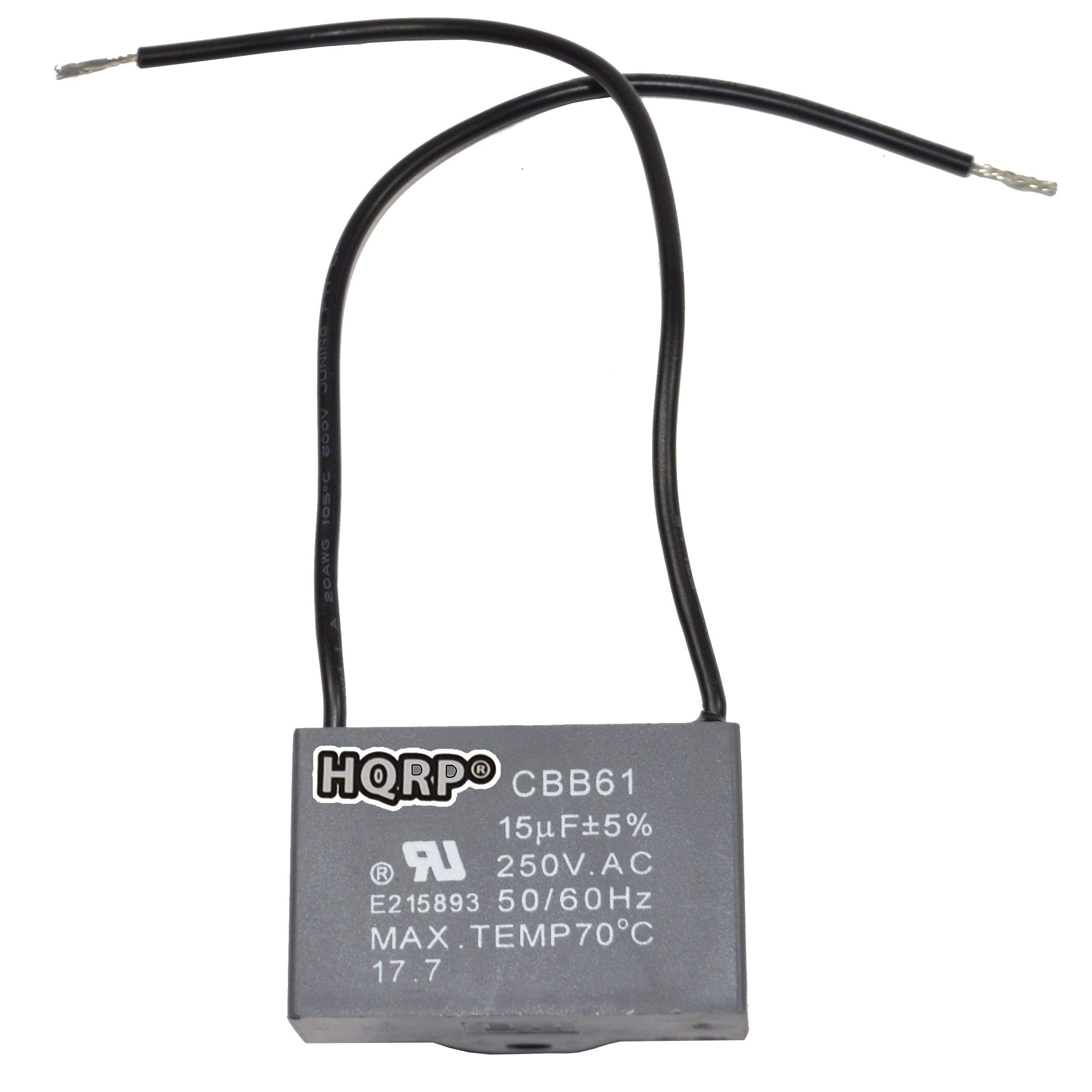 Hqrp 2 Pack Ceiling Fan Capacitor Cbb61 15Uf 2 Wire Ul Listed
